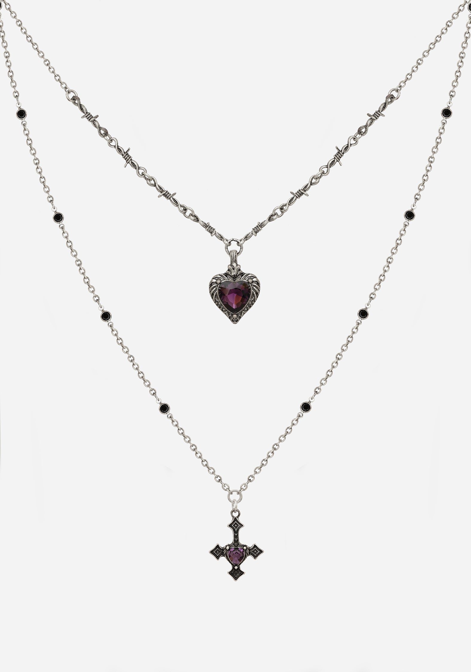 Silver Layered Necklace with Heart & Cross Pendants | Denali