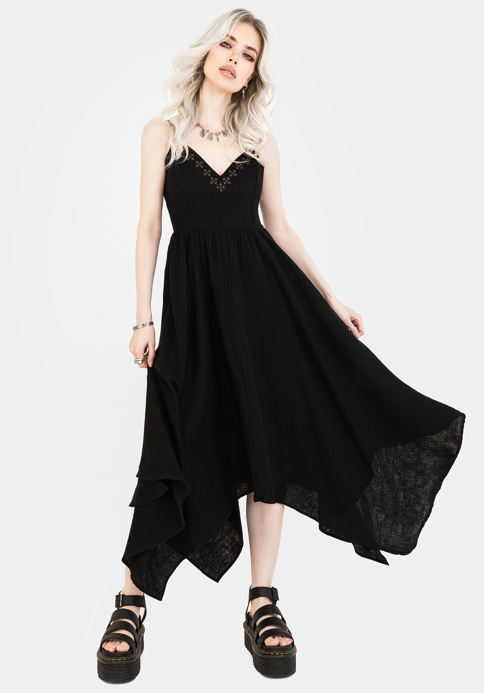 Embroidered Cotton Hanky Hem Dress | Damara Midaxi