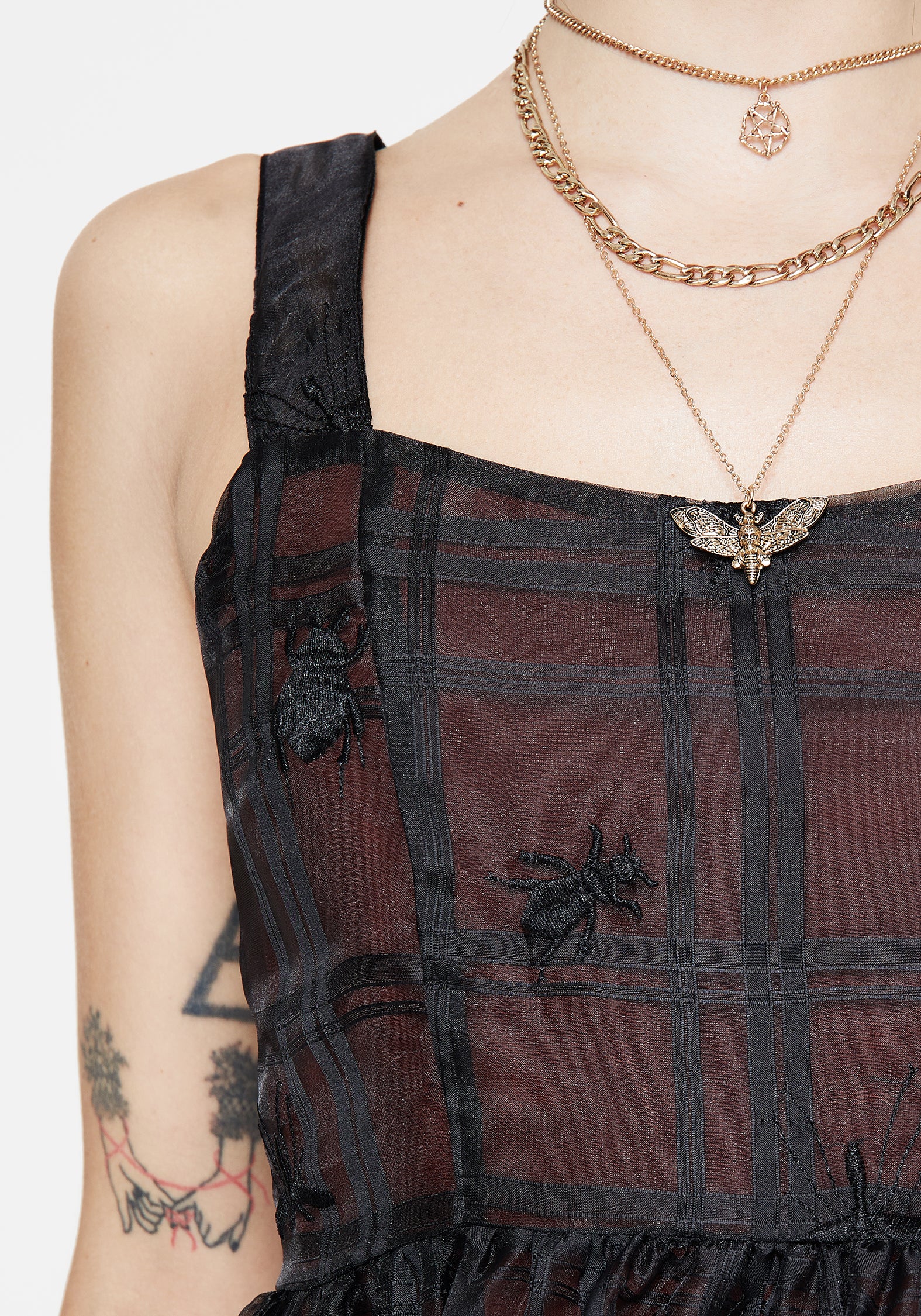 Check & Bug Embroidered Mini Dress | Sedona Organza