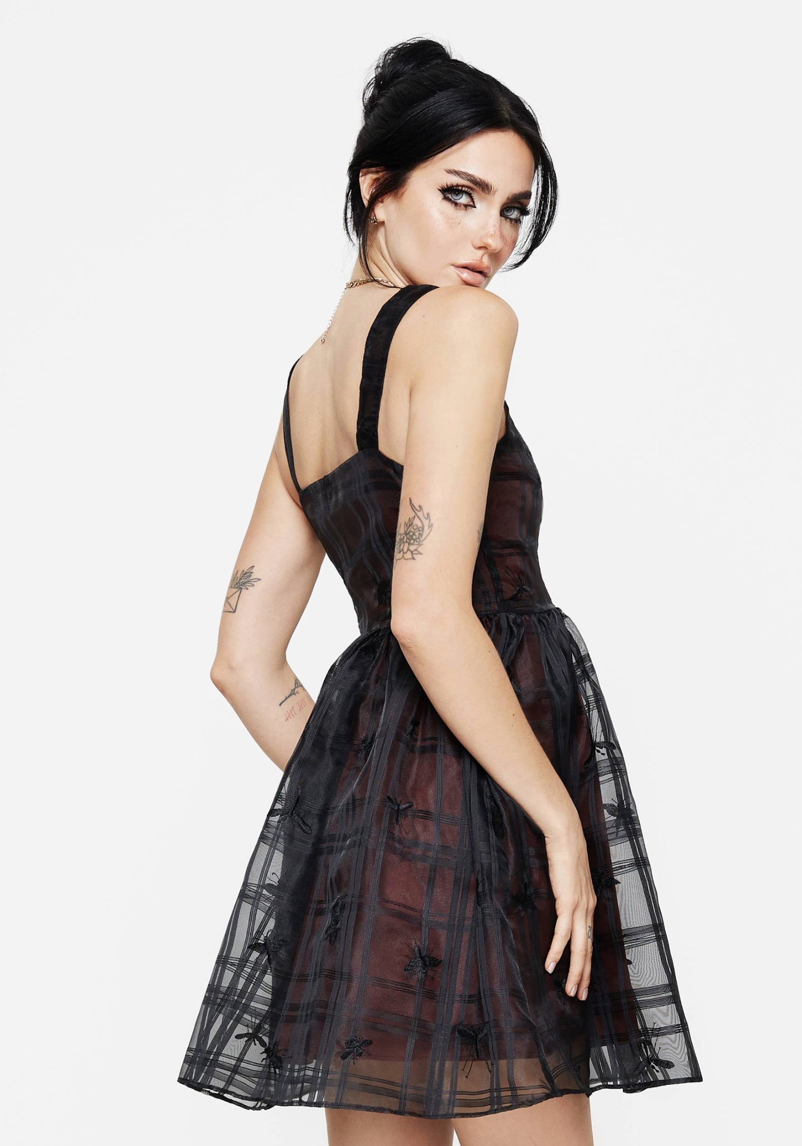 Check & Bug Embroidered Mini Dress | Sedona Organza