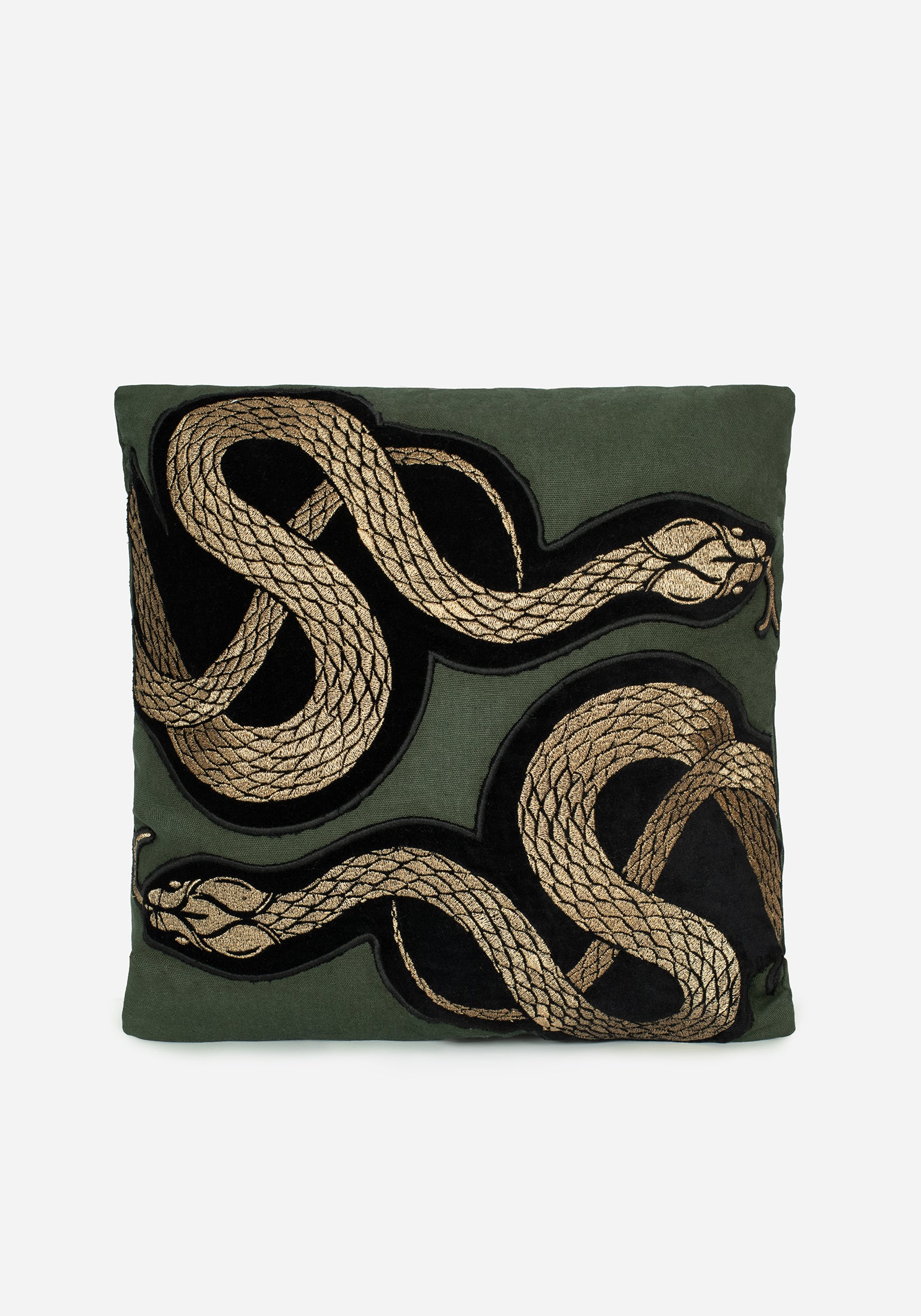 Green Velour Throw Cushion with Snake Embroidery | Zarina 40x40cm