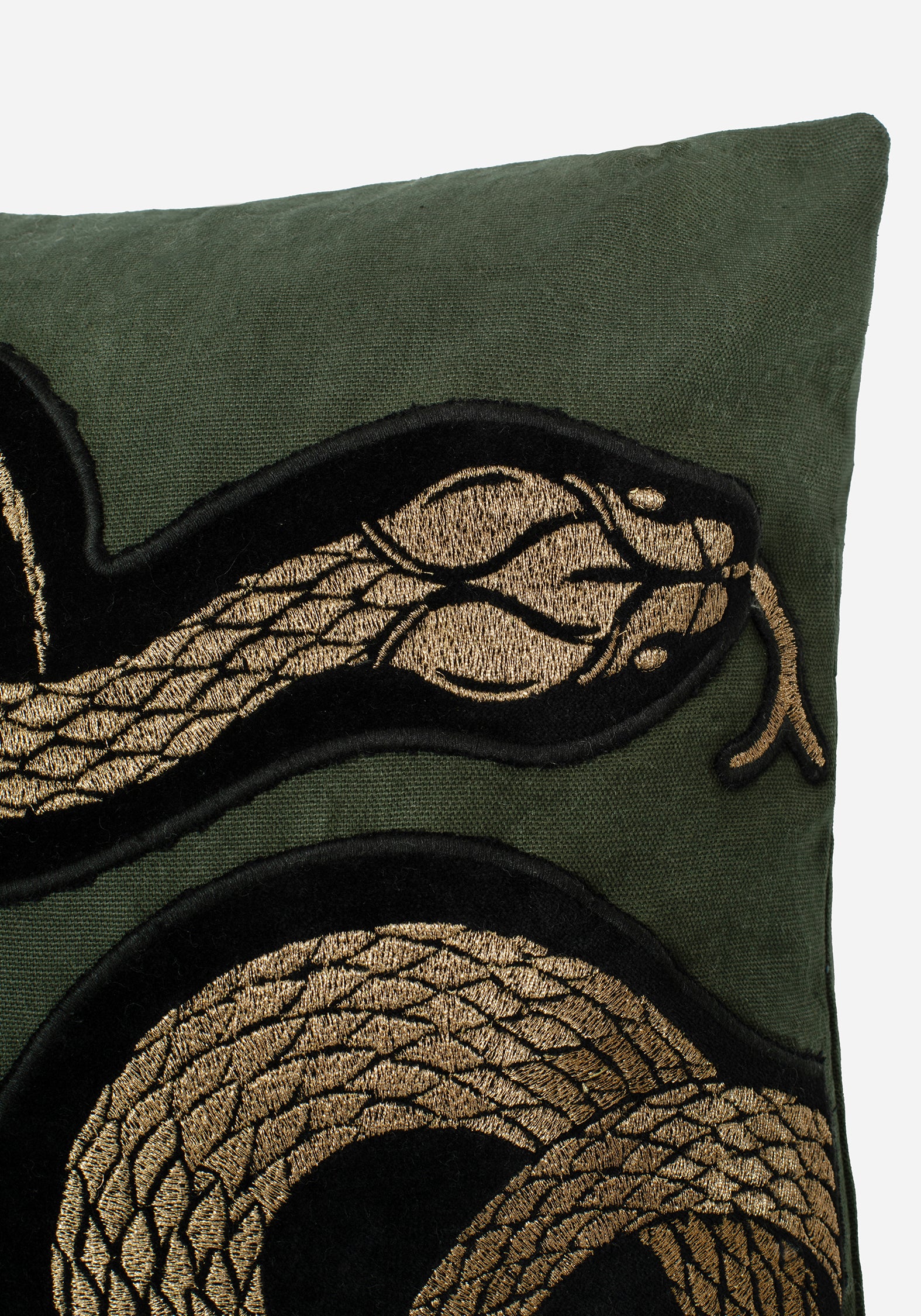 Green Velour Throw Cushion with Snake Embroidery | Zarina 40x40cm