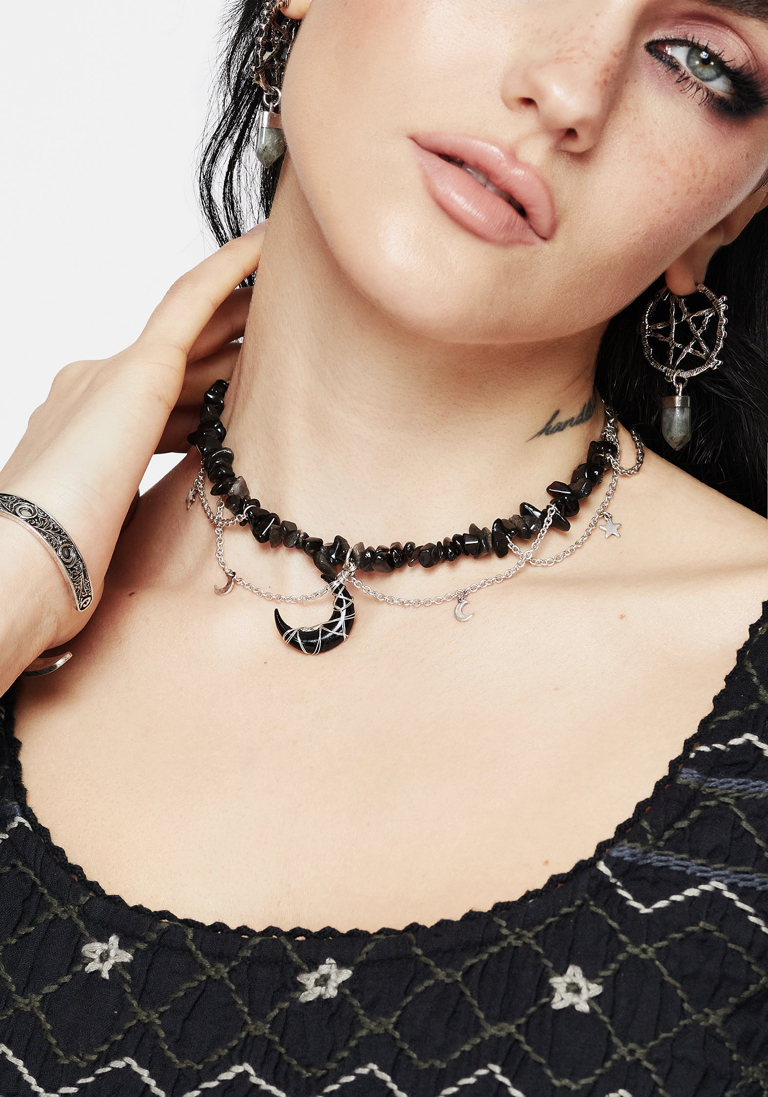 Silver Moon Pendant Necklace with Moth Detail | Asrai