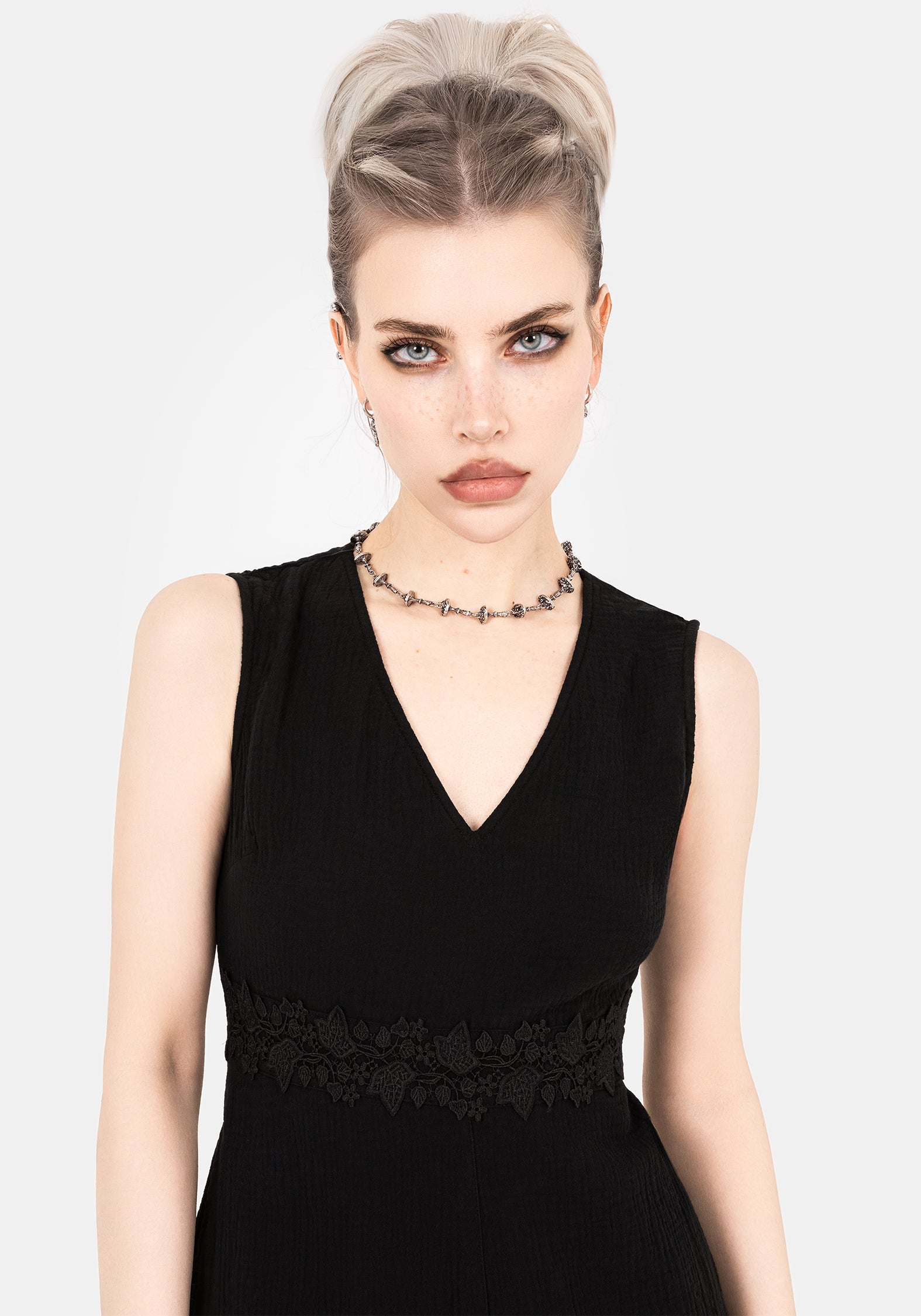 Black Cotton Playsuit with Ivy Applique & Pockets | Alder