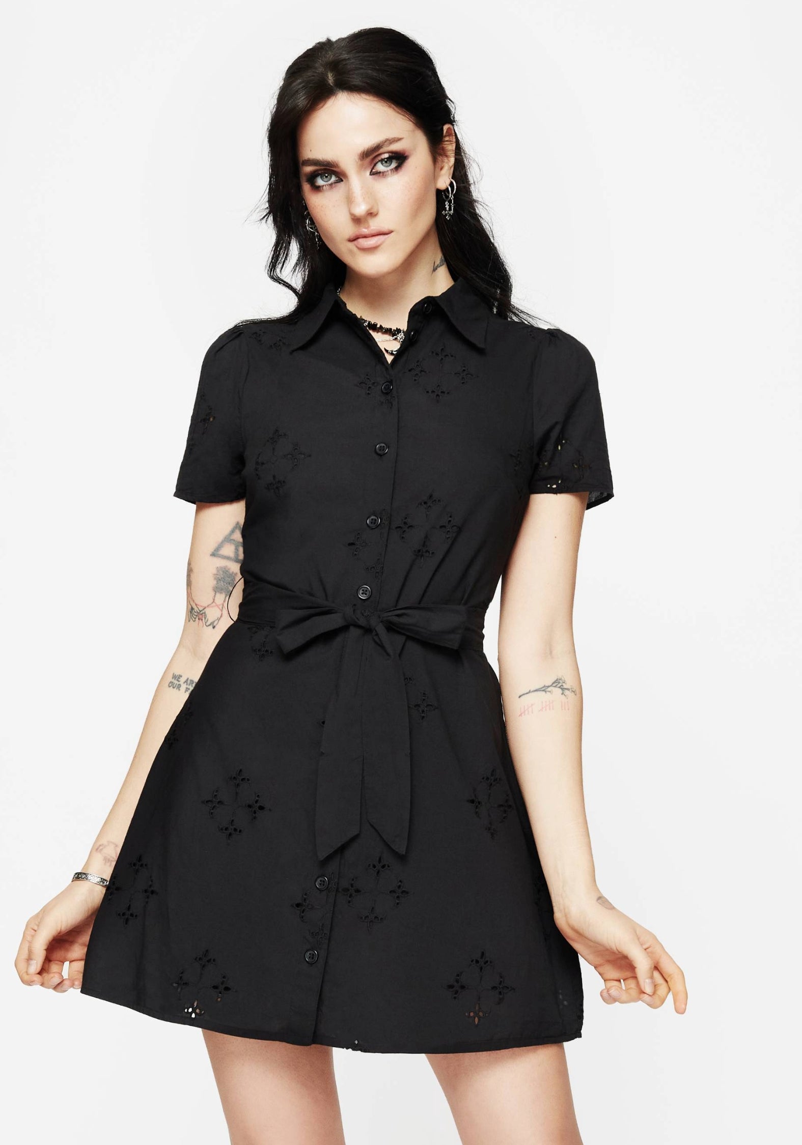 Cotton Mini Shirt Dress with Broderie & Belt | Crux