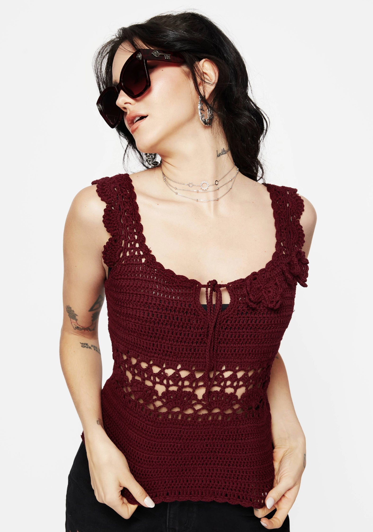 Hand Crochet Knit Top with Moth Detail & Scalloped Sleeves | Elnora
