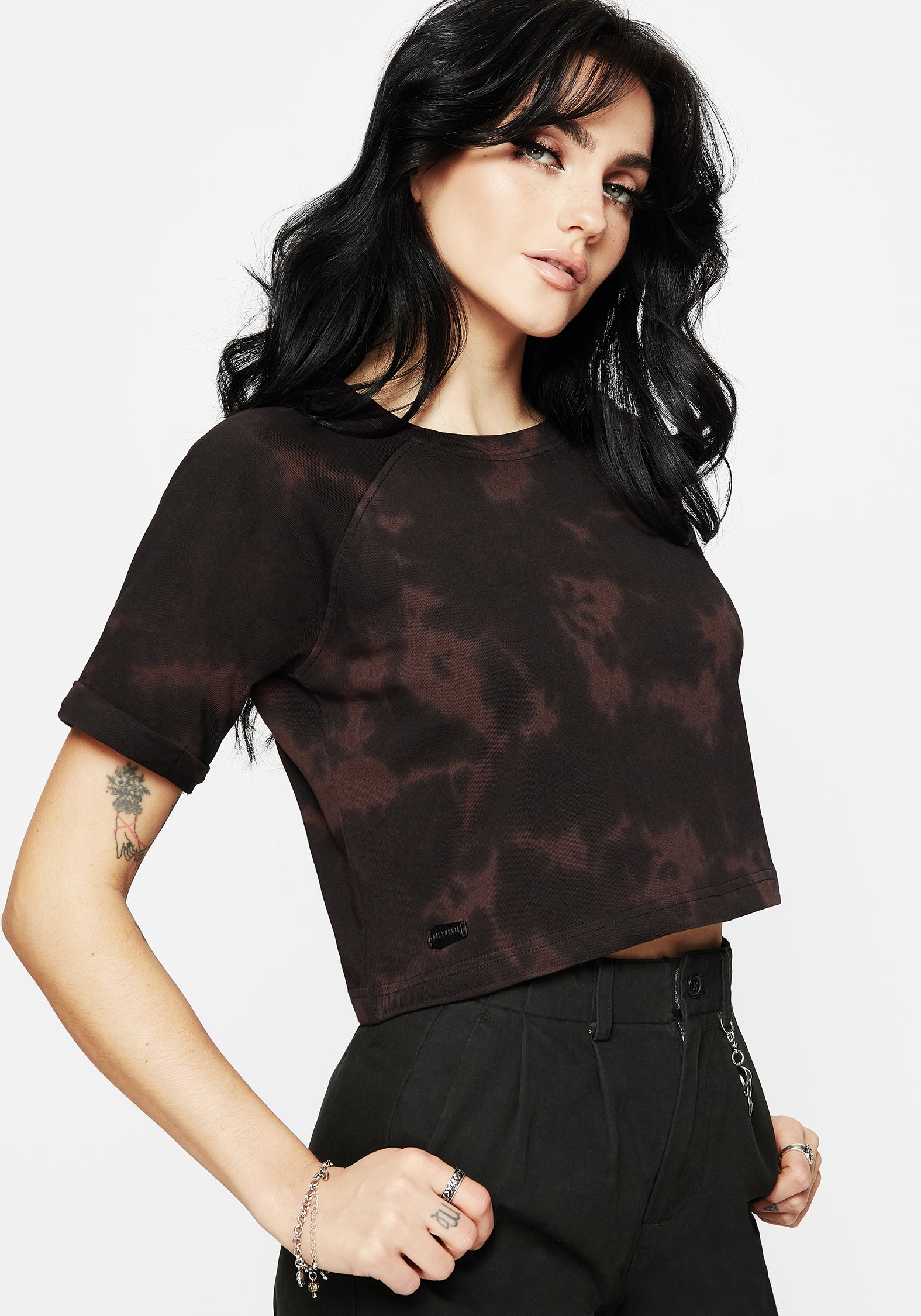 Tie Dye Cropped Cotton Tee with Death Moth Embroidery | Mercury