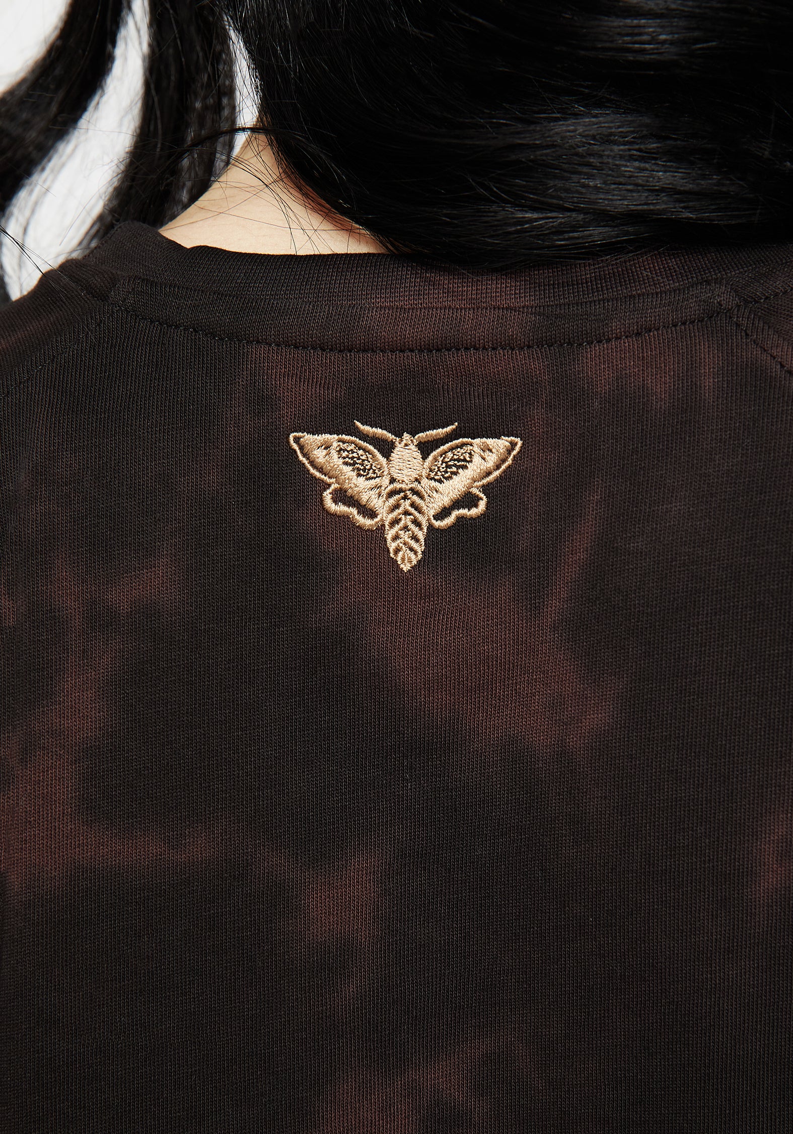 Tie Dye Cropped Cotton Tee with Death Moth Embroidery | Mercury