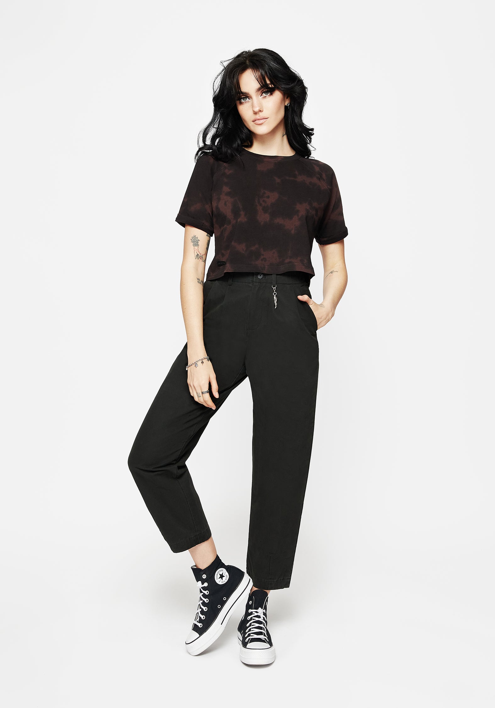 Tie Dye Cropped Cotton Tee with Death Moth Embroidery | Mercury