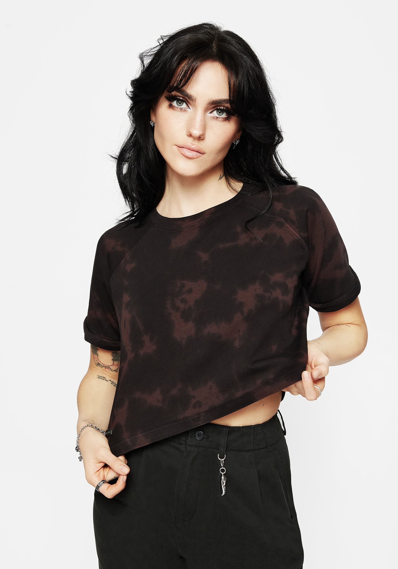 Tie Dye Cropped Cotton Tee with Death Moth Embroidery | Mercury