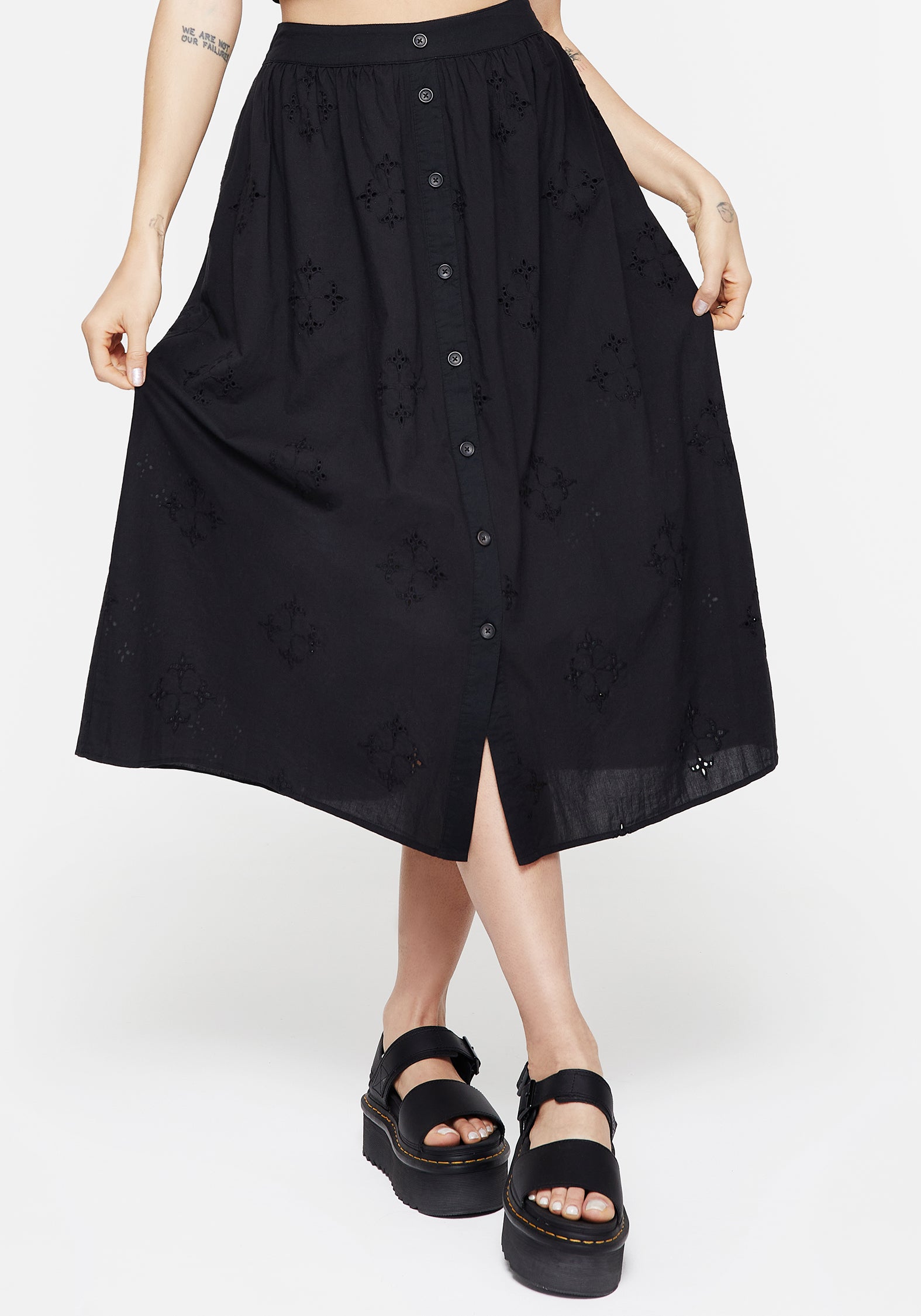 Broderie Cotton Button-Up Midi Skirt with Pockets | Crux