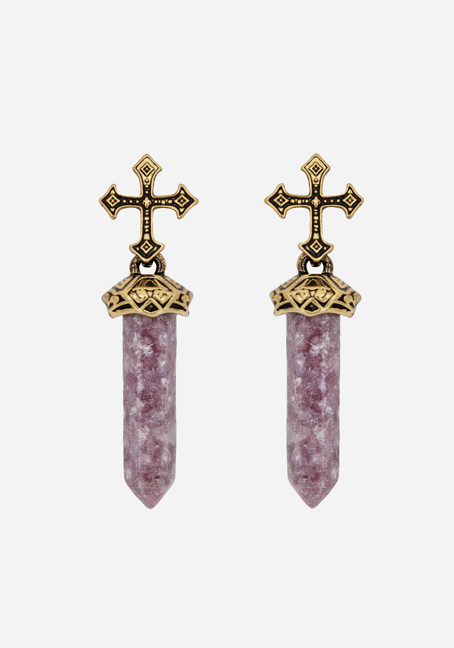 Gold Cross Crystal Earrings with Real Stone | Vallum Shard