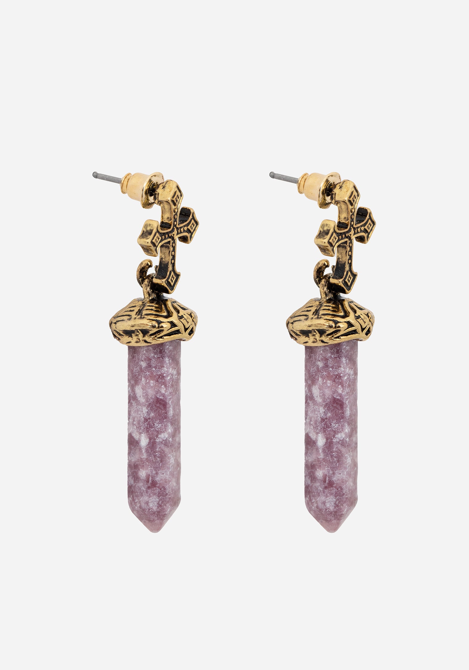 Gold Cross Crystal Earrings with Real Stone | Vallum Shard