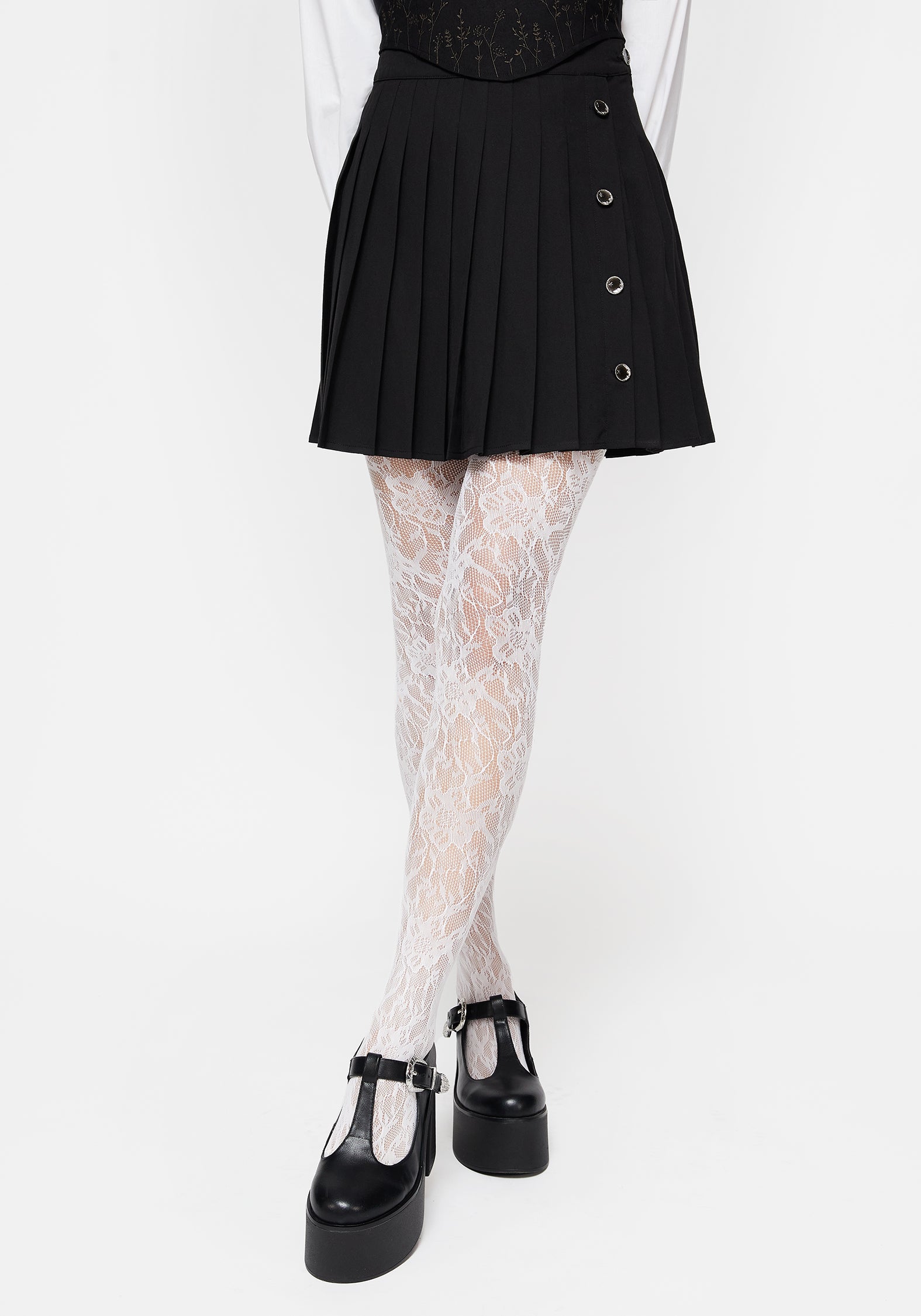 White Sheer Lace Tights with Floral Pattern | Phantasmic