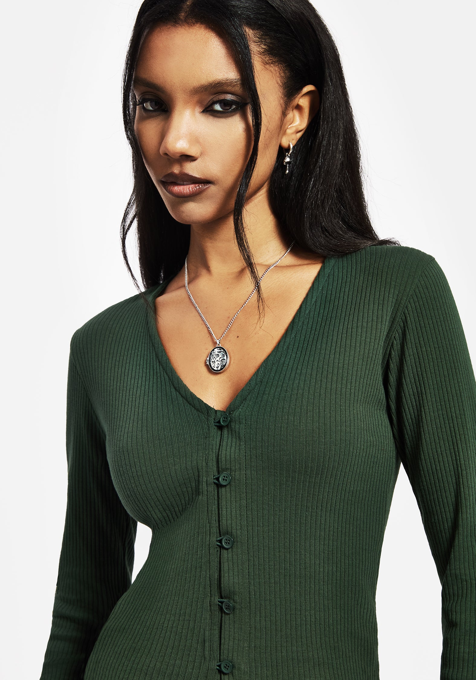 Ribbed V-Neck Button-Up Top | Slim Cropped Fit | Surcantine