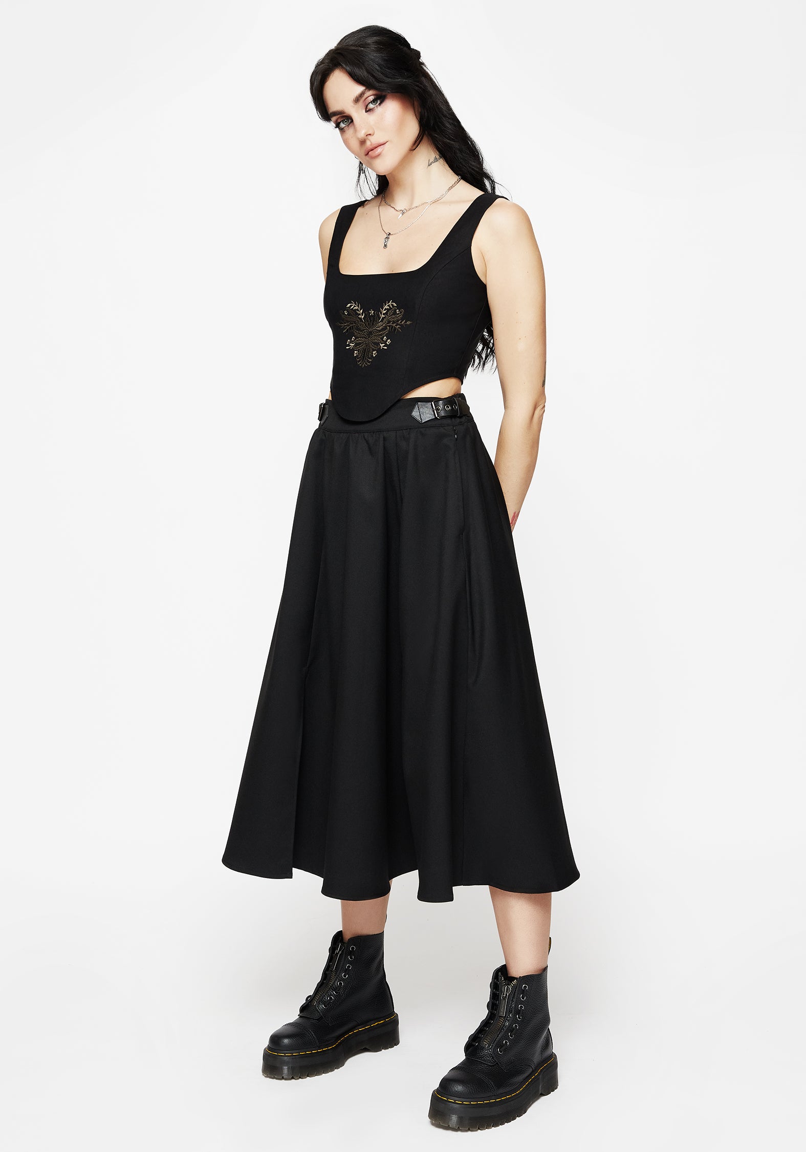 Floral Embroidered Corset Top with Zip-Up Back & Square Neckline
