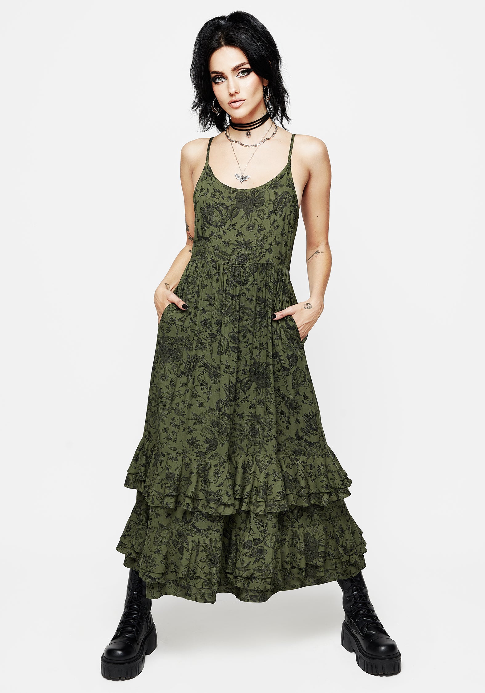 Floral Print Tiered Cami Dress with Pockets | Meadowflowers