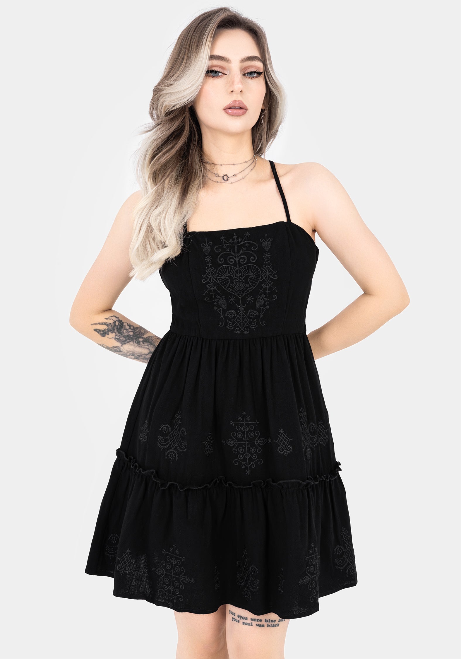 Embroidered Cami Mini Dress with Tiered Skirt | Cordata