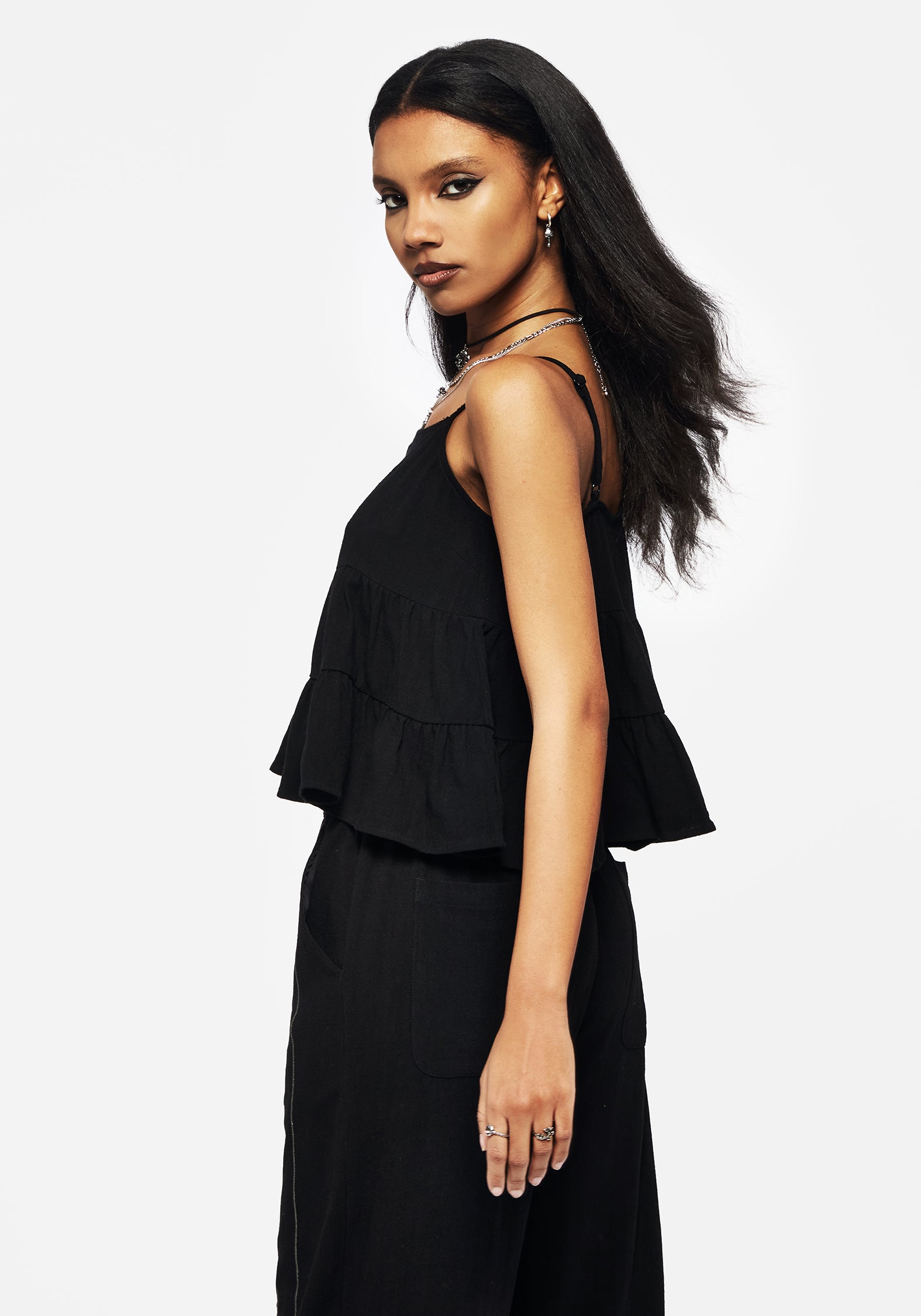 Linen-Blend Embroidered Cami Top with Tiered Detail | Cordata