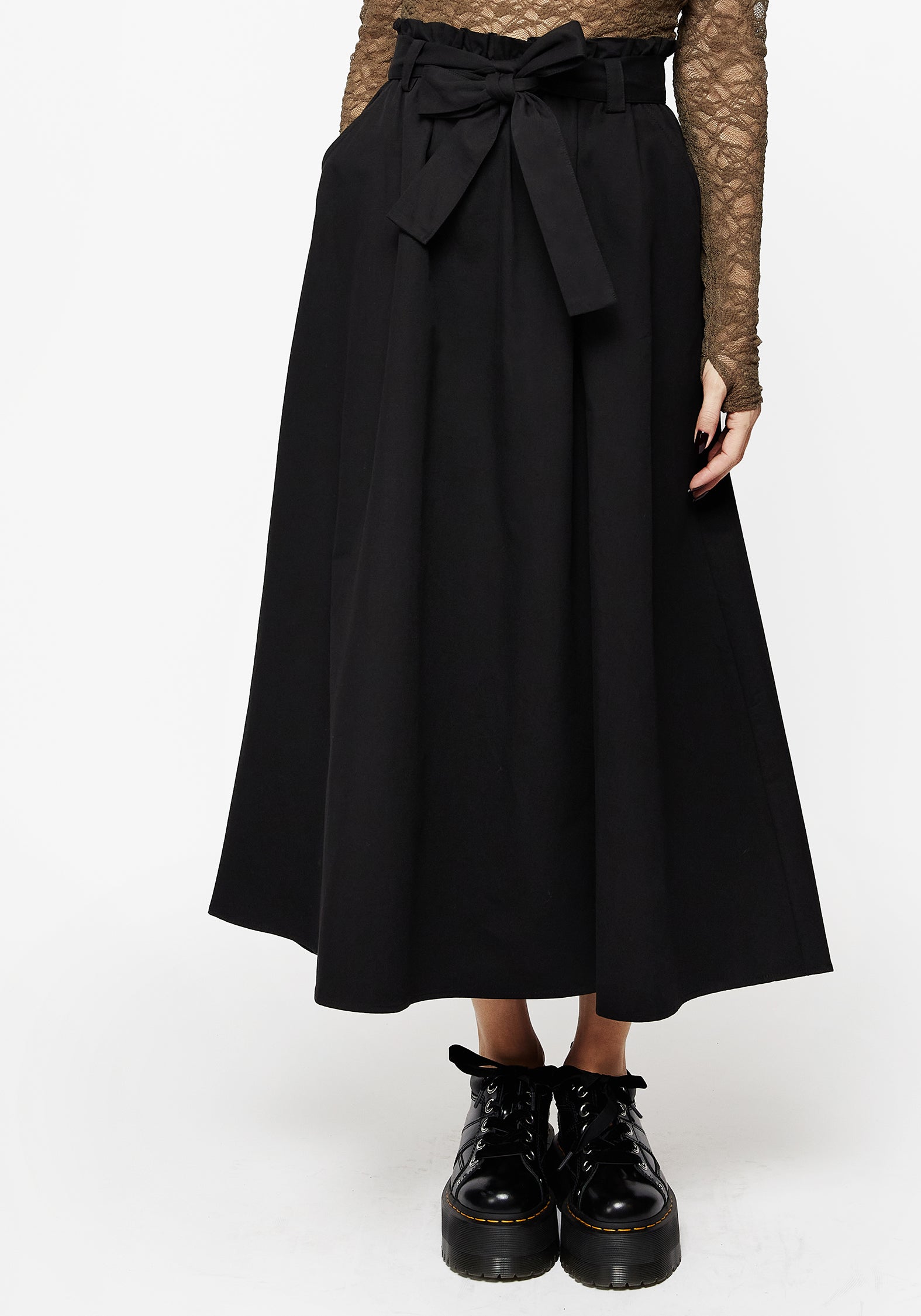 Brown Paperbag Waist Belted Midaxi Skirt | Strega