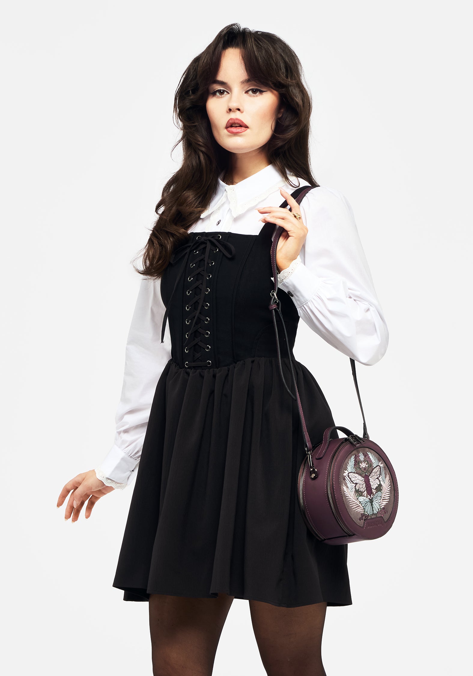 Black Lace-Up Corset Mini Dress with Boning & Zipper | Miranda
