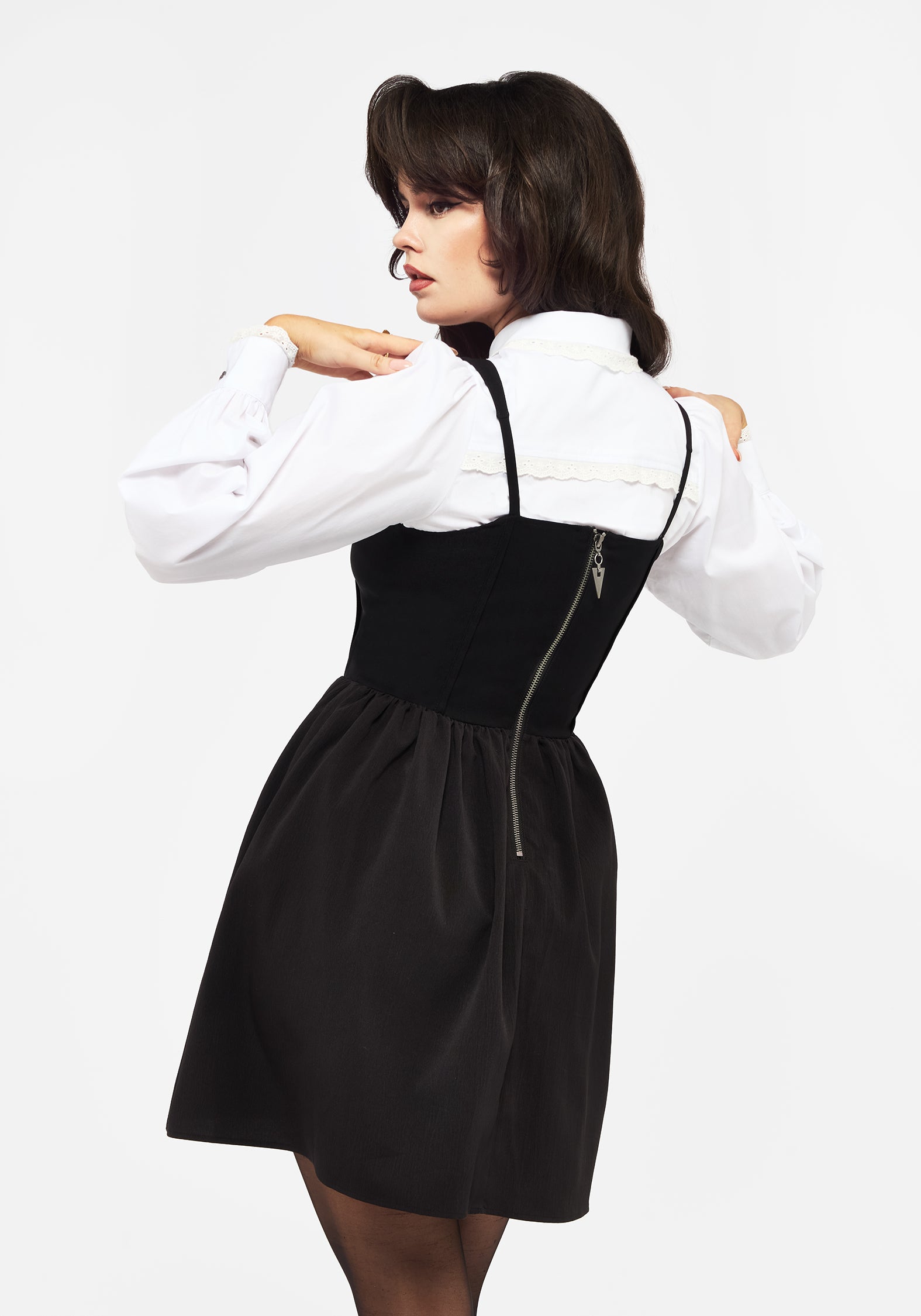 Black Lace-Up Corset Mini Dress with Boning & Zipper | Miranda