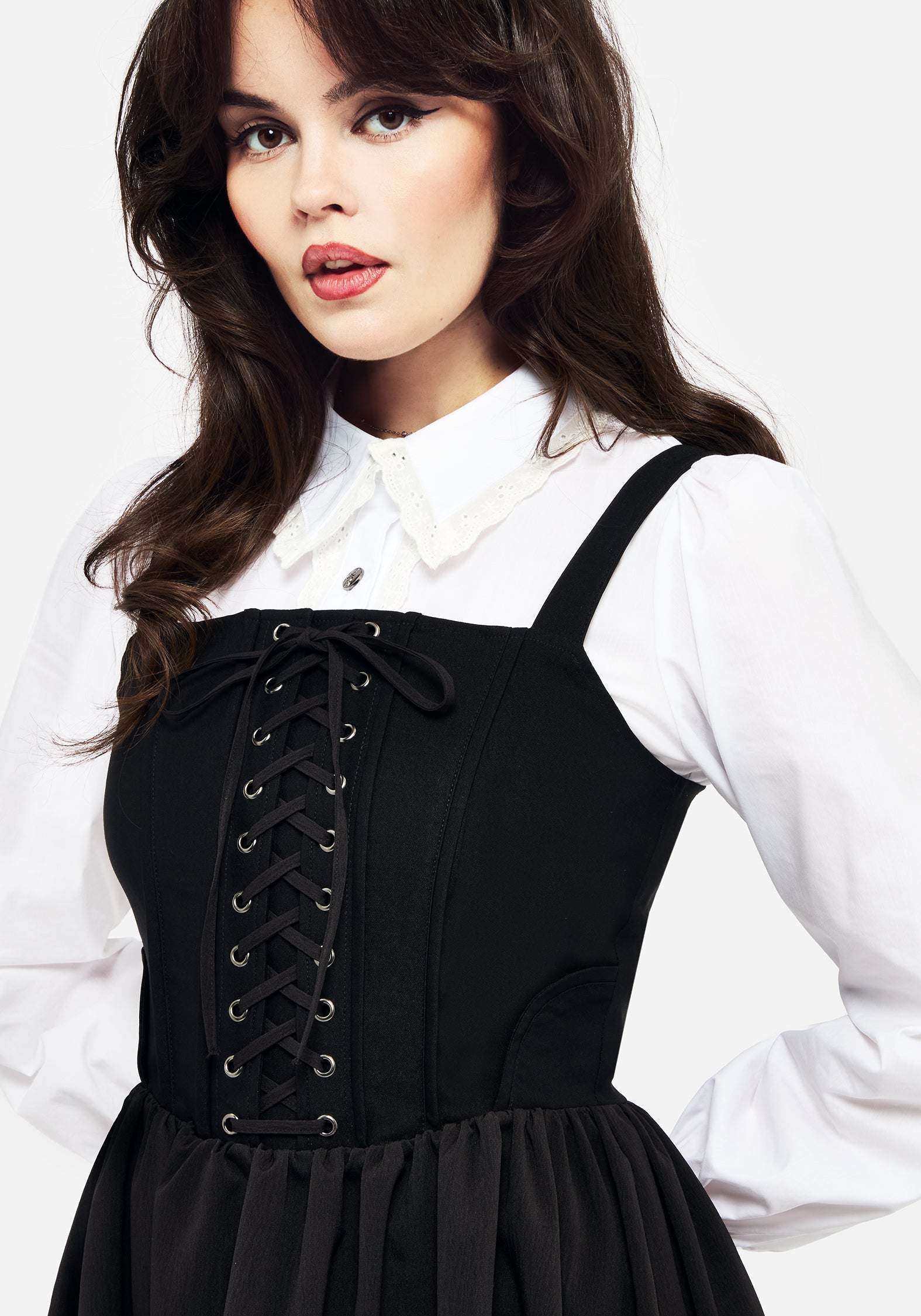 Black Lace-Up Corset Mini Dress with Boning & Zipper | Miranda