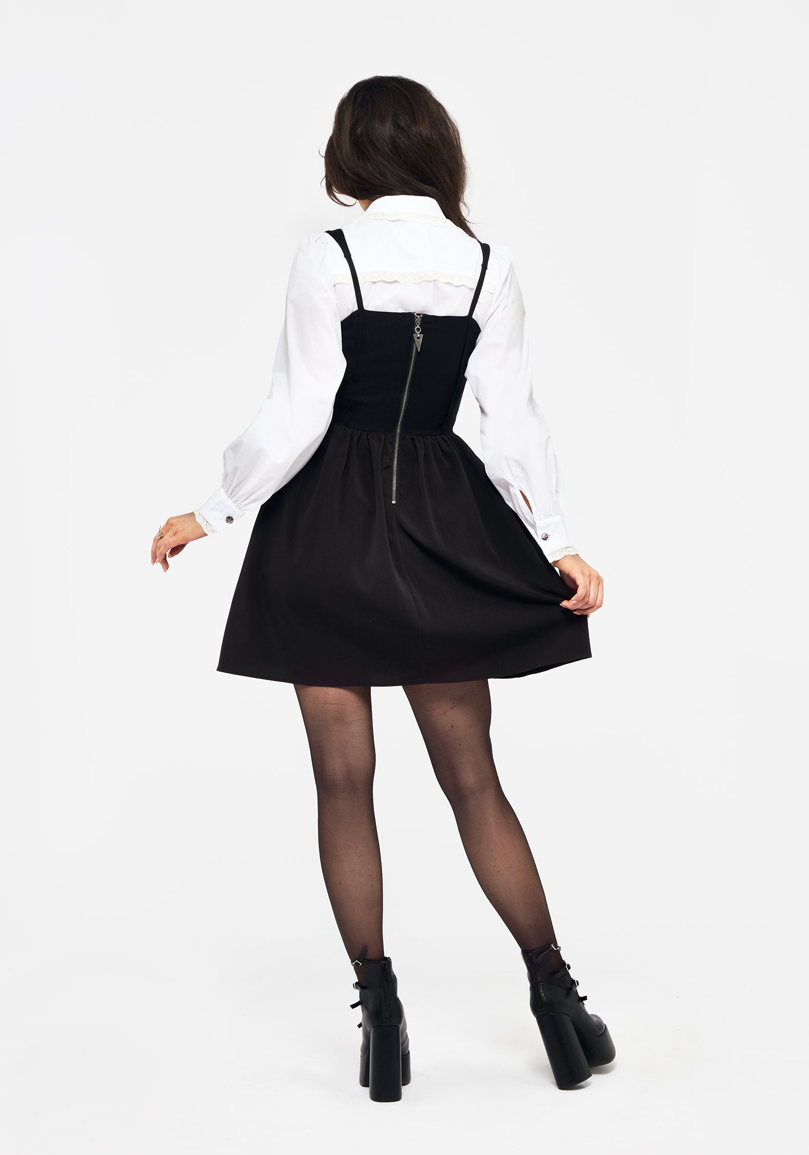 Black Lace-Up Corset Mini Dress with Boning & Zipper | Miranda