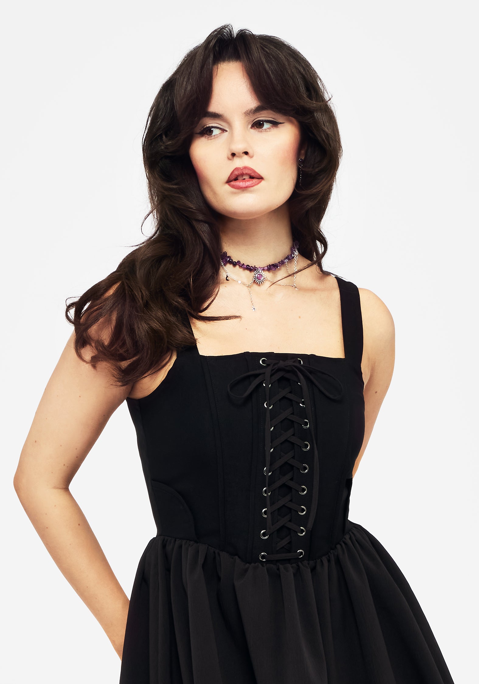 Black Lace-Up Corset Mini Dress with Boning & Zipper | Miranda