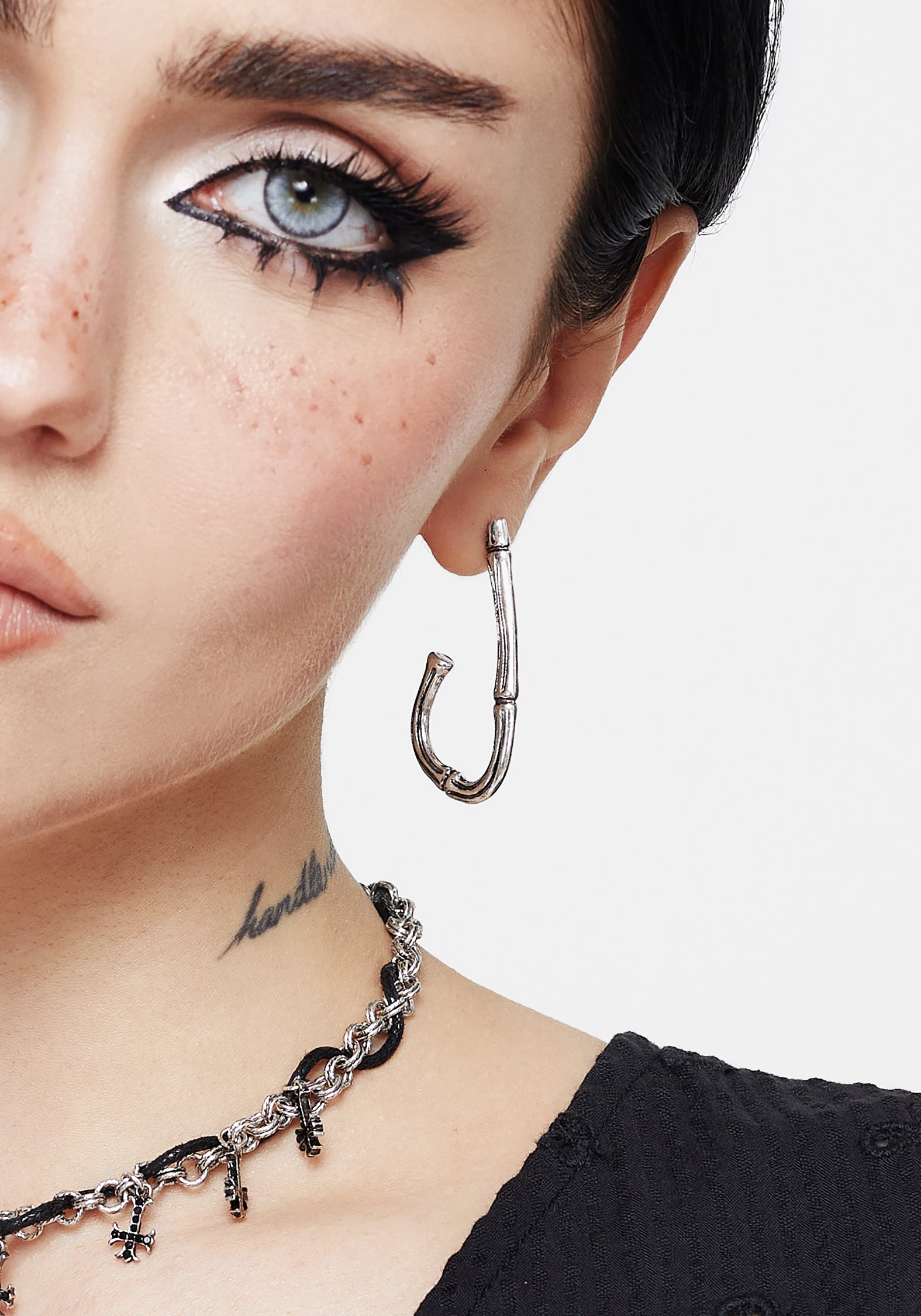 Silver Plated Bones Charm Hoop Earrings | Gothic Jewelry