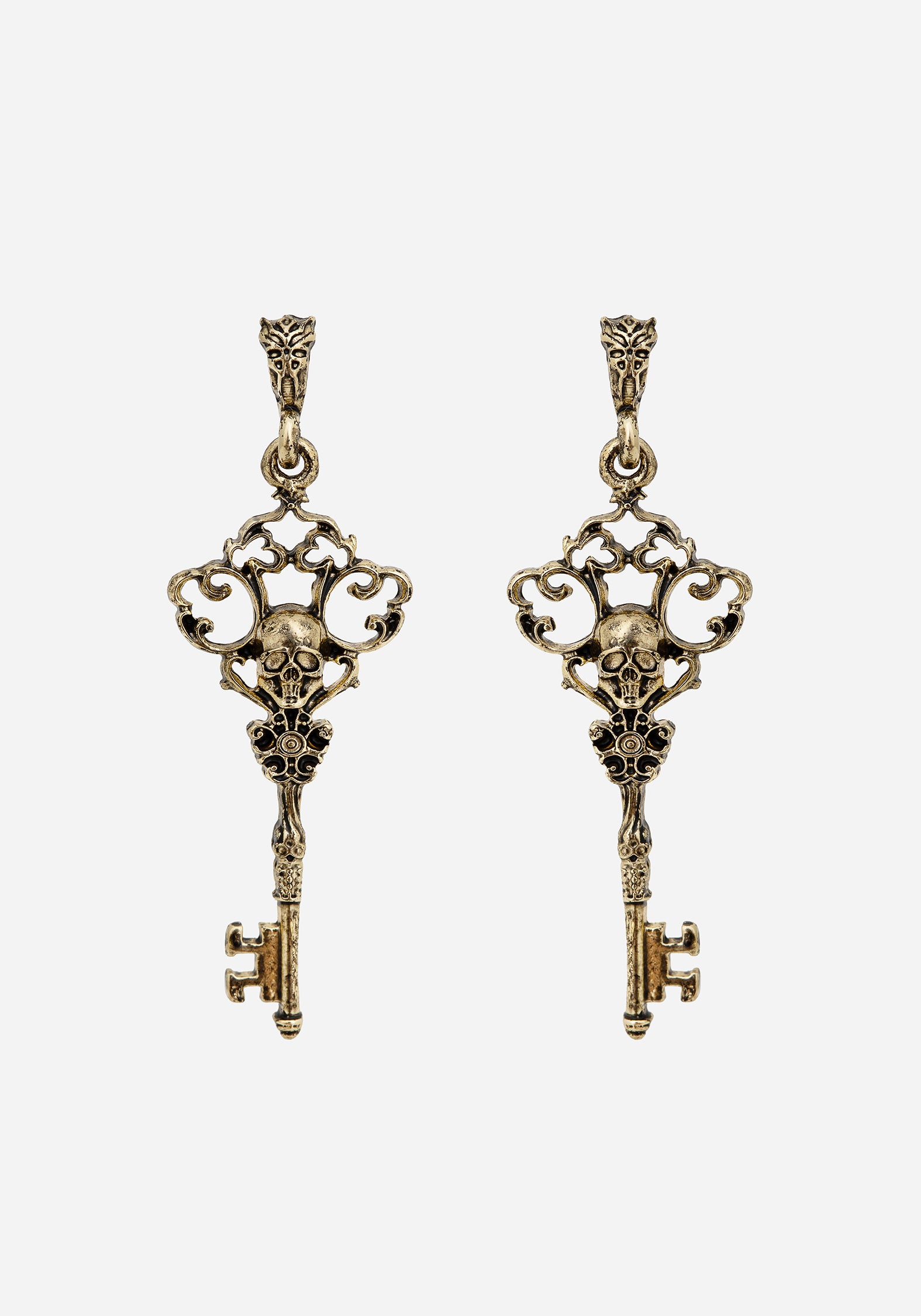 Gold Skull Key Earrings - Vintage Design | Genesta