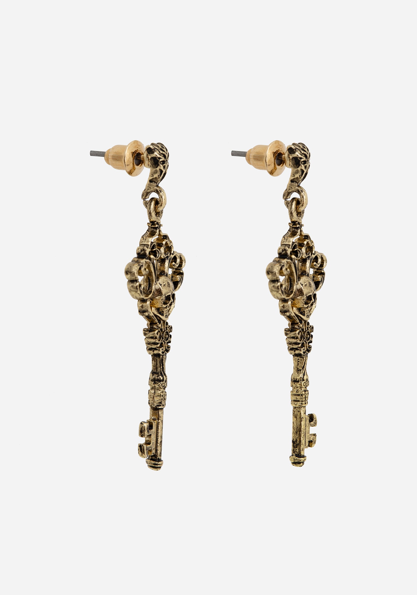 Gold Skull Key Earrings - Vintage Design | Genesta