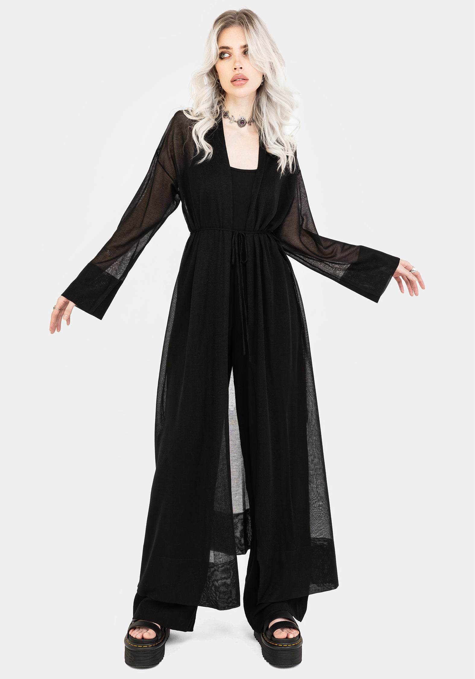 Black Longline Knit Cardigan with Detachable Belt | Soren
