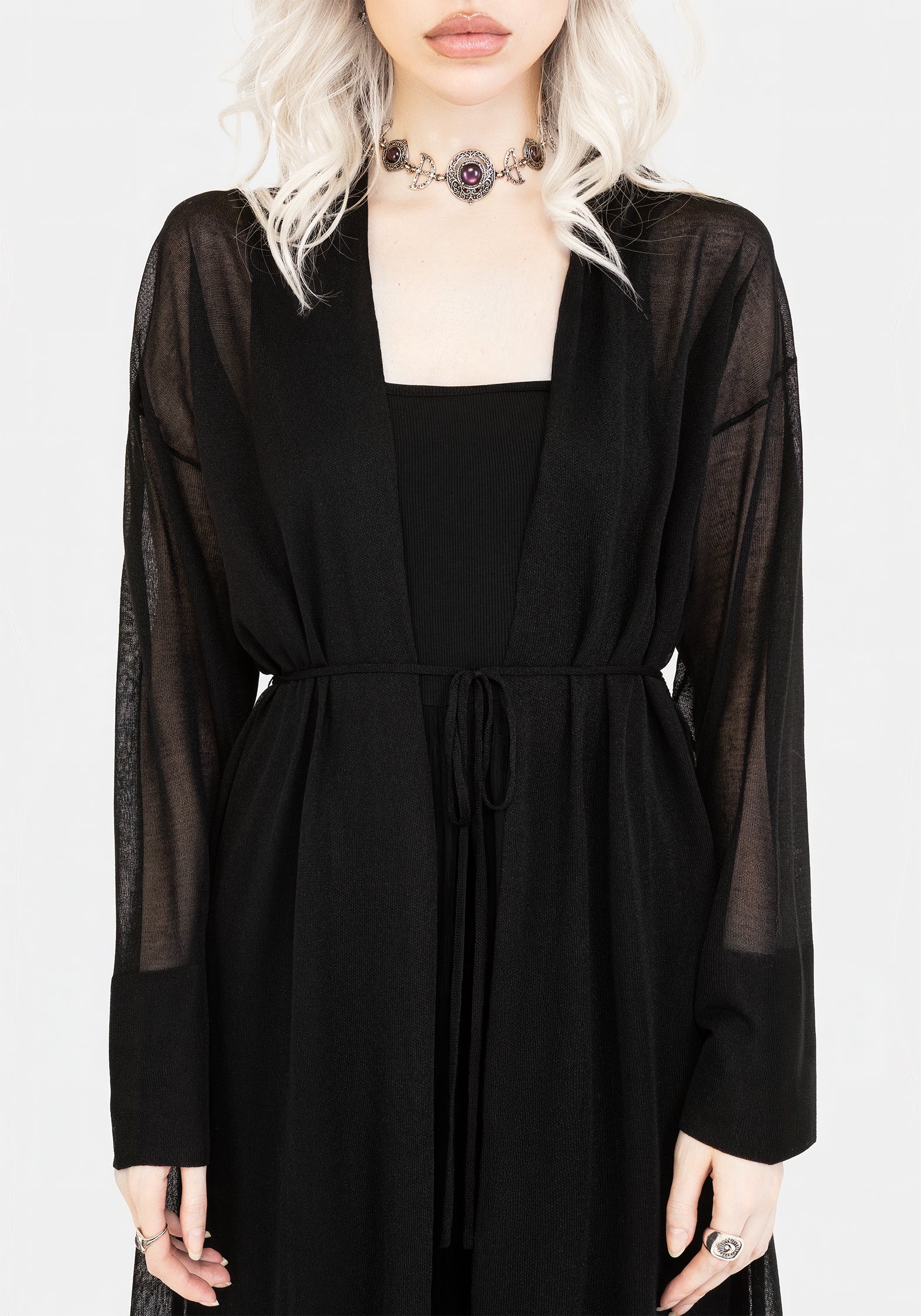 Black Longline Knit Cardigan with Detachable Belt | Soren
