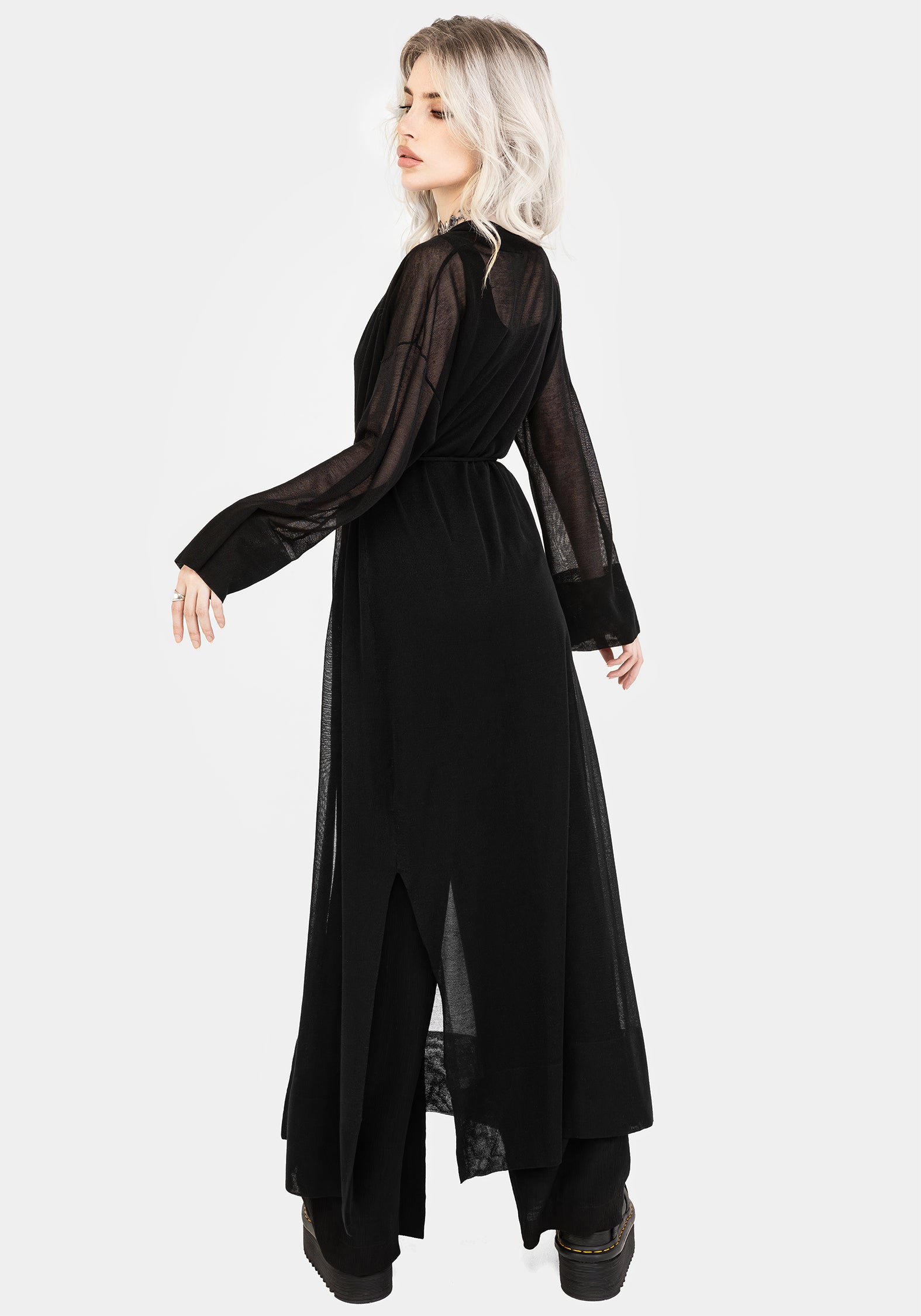Black Longline Knit Cardigan with Detachable Belt | Soren