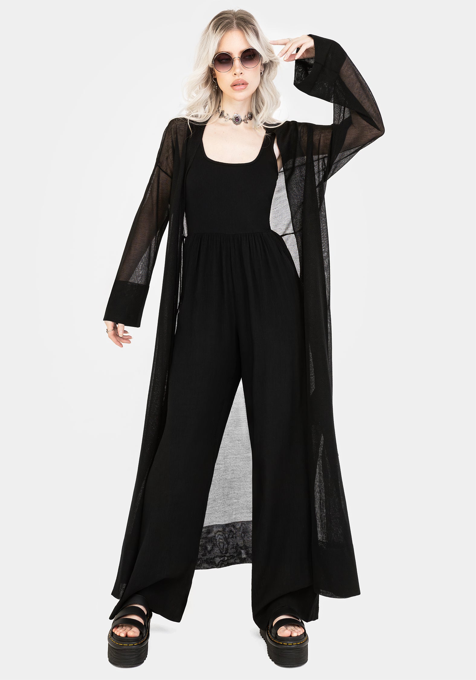 Black Longline Knit Cardigan with Detachable Belt | Soren