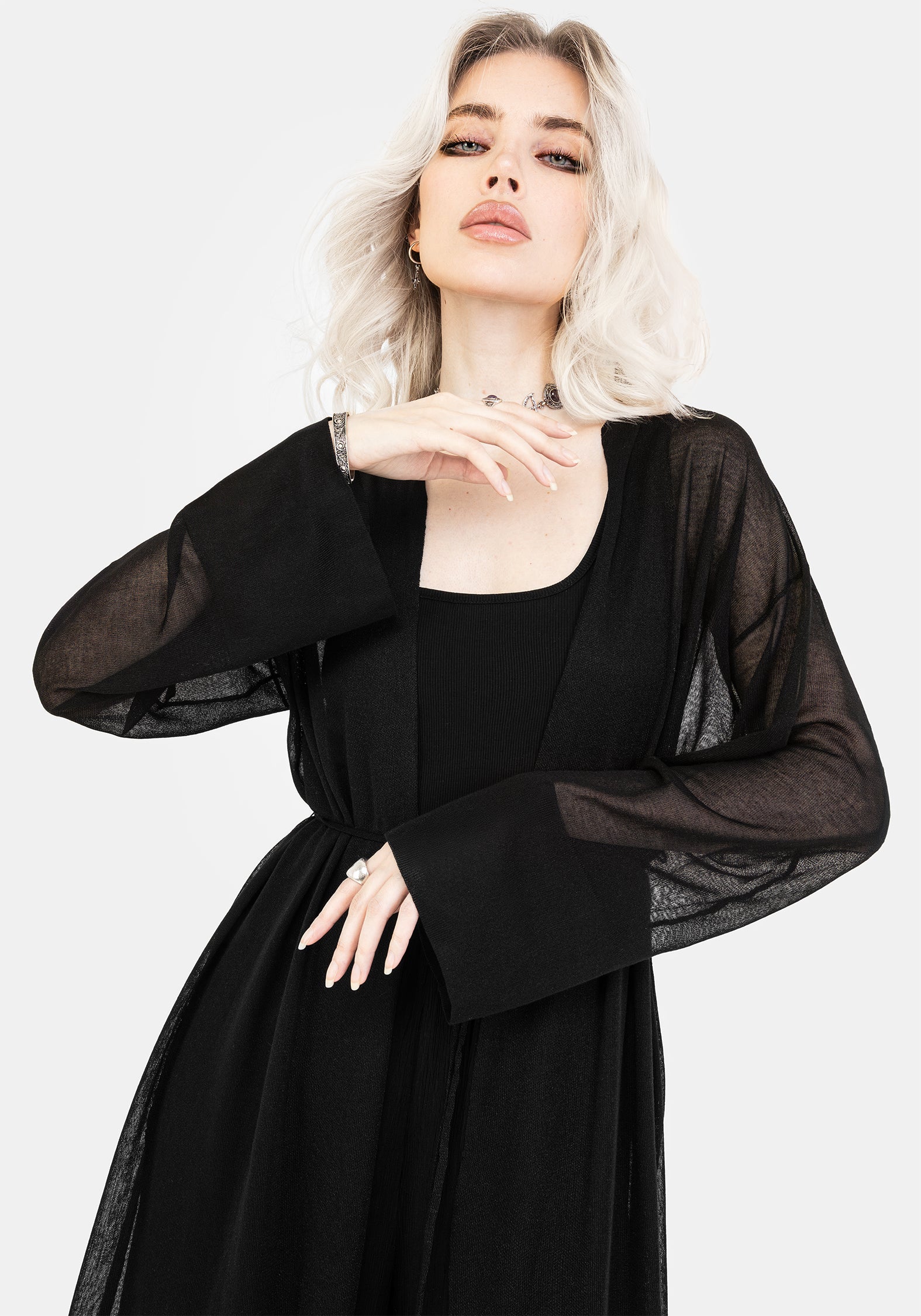 Black Longline Knit Cardigan with Detachable Belt | Soren