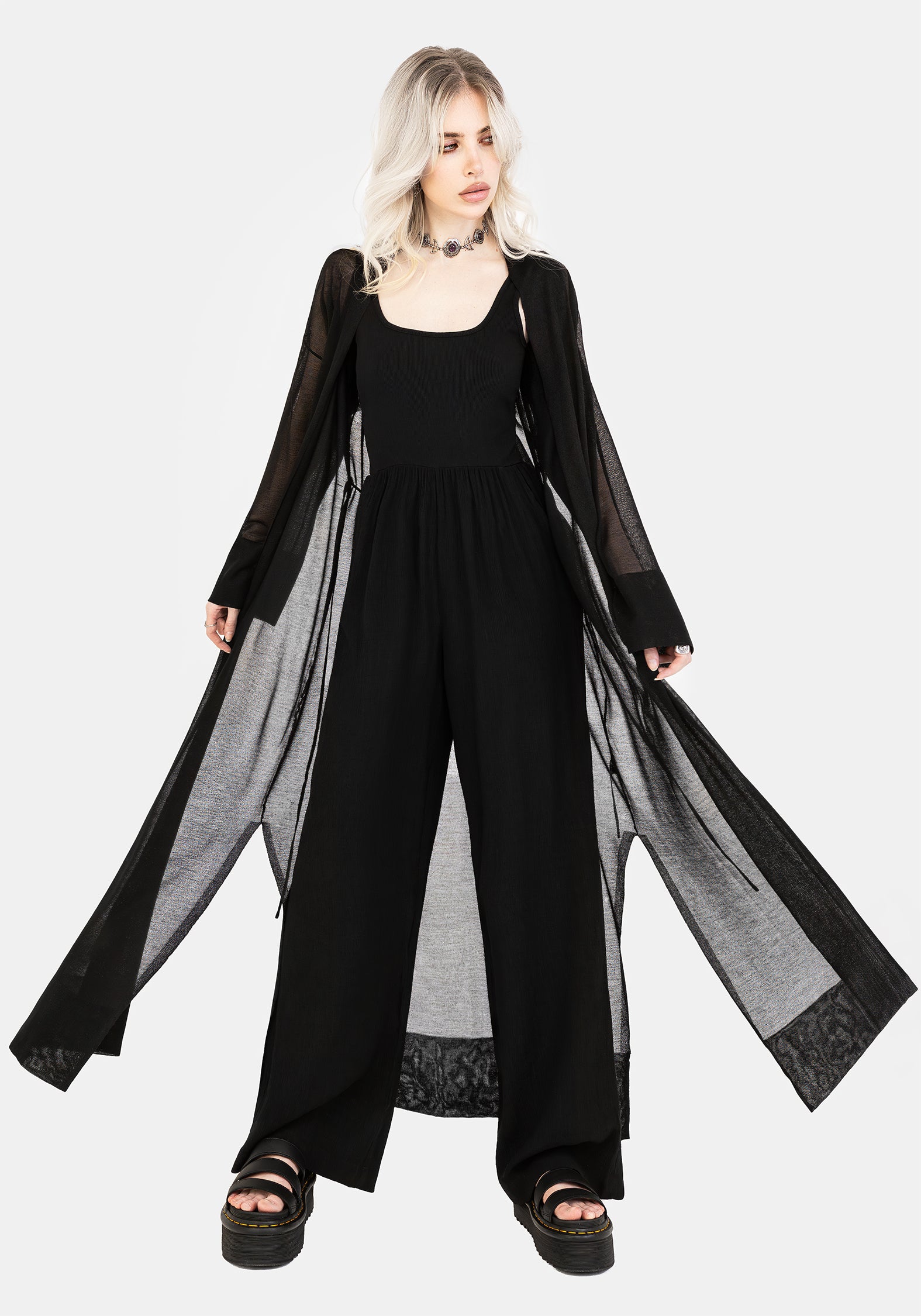 Black Longline Knit Cardigan with Detachable Belt | Soren