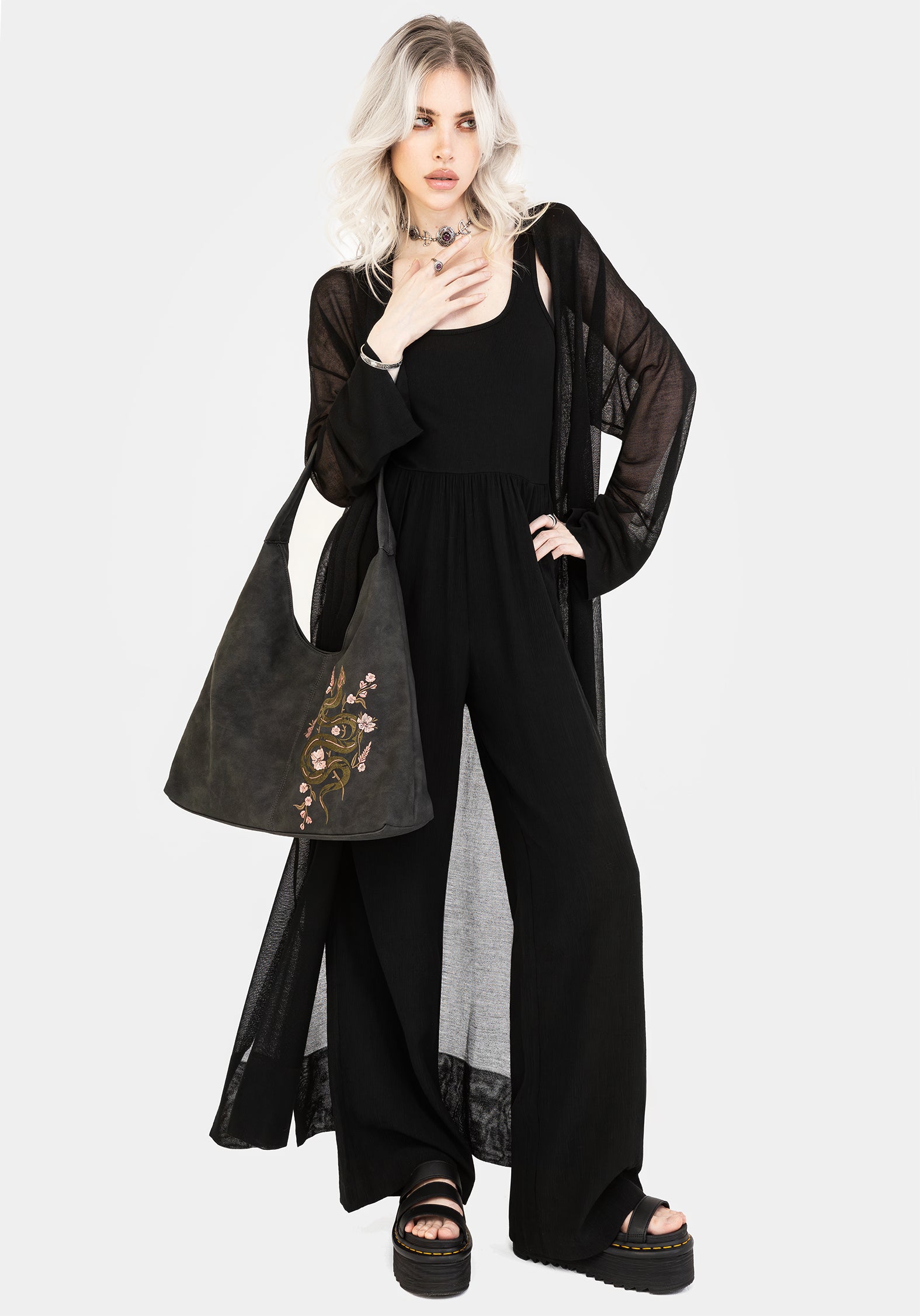 Black Longline Knit Cardigan with Detachable Belt | Soren