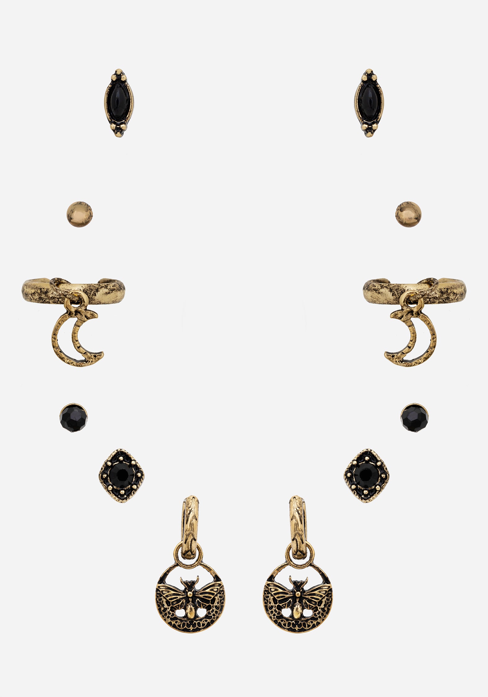 Gold Plated Moon & Moth Earrings Set | Ciela