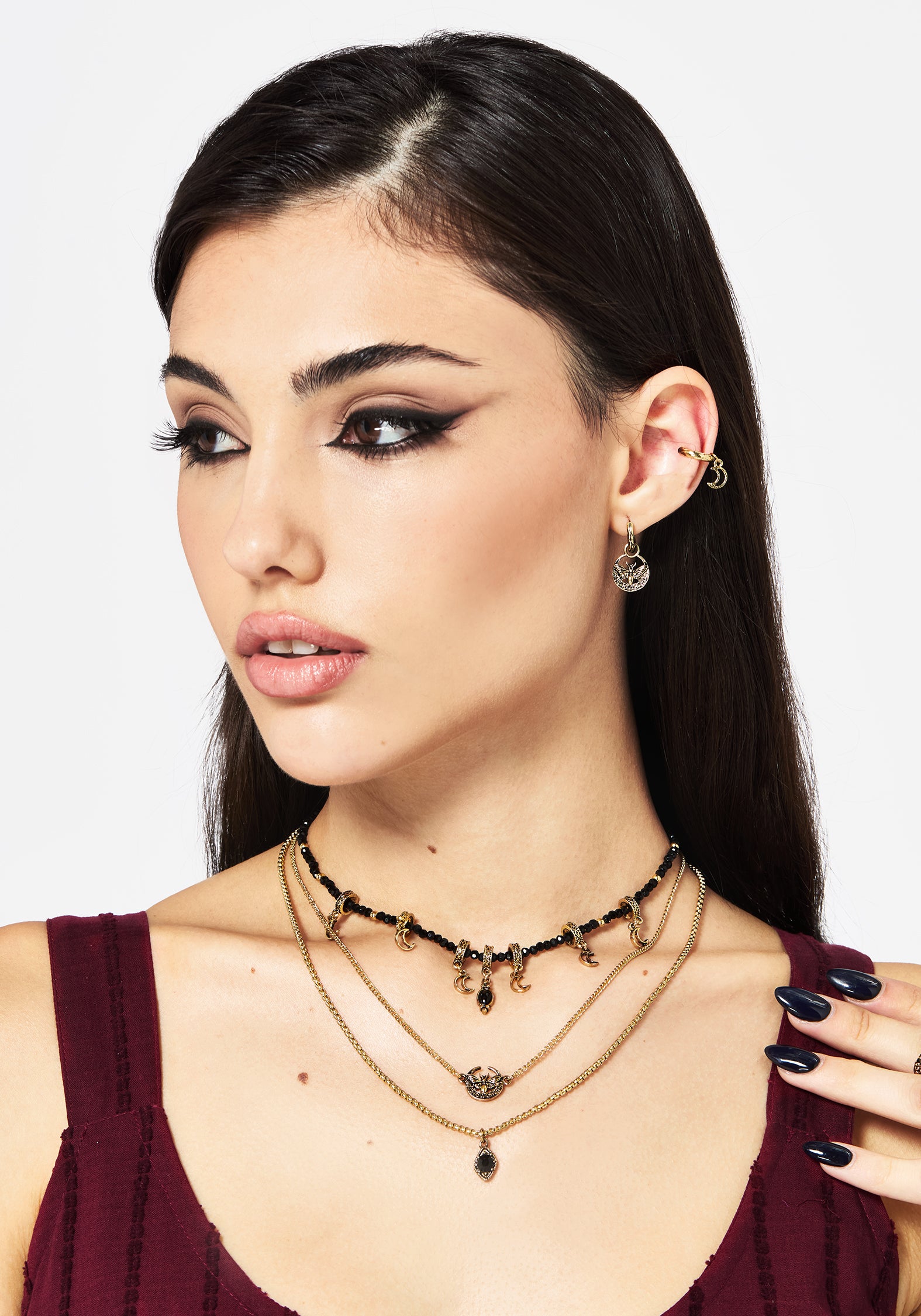 Gold Moon & Moth Layered Necklace with Beaded Choker | Ciela