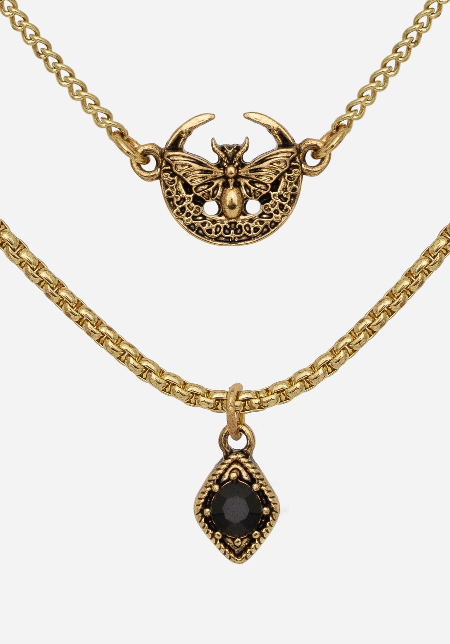 Gold Moon & Moth Layered Necklace with Beaded Choker | Ciela