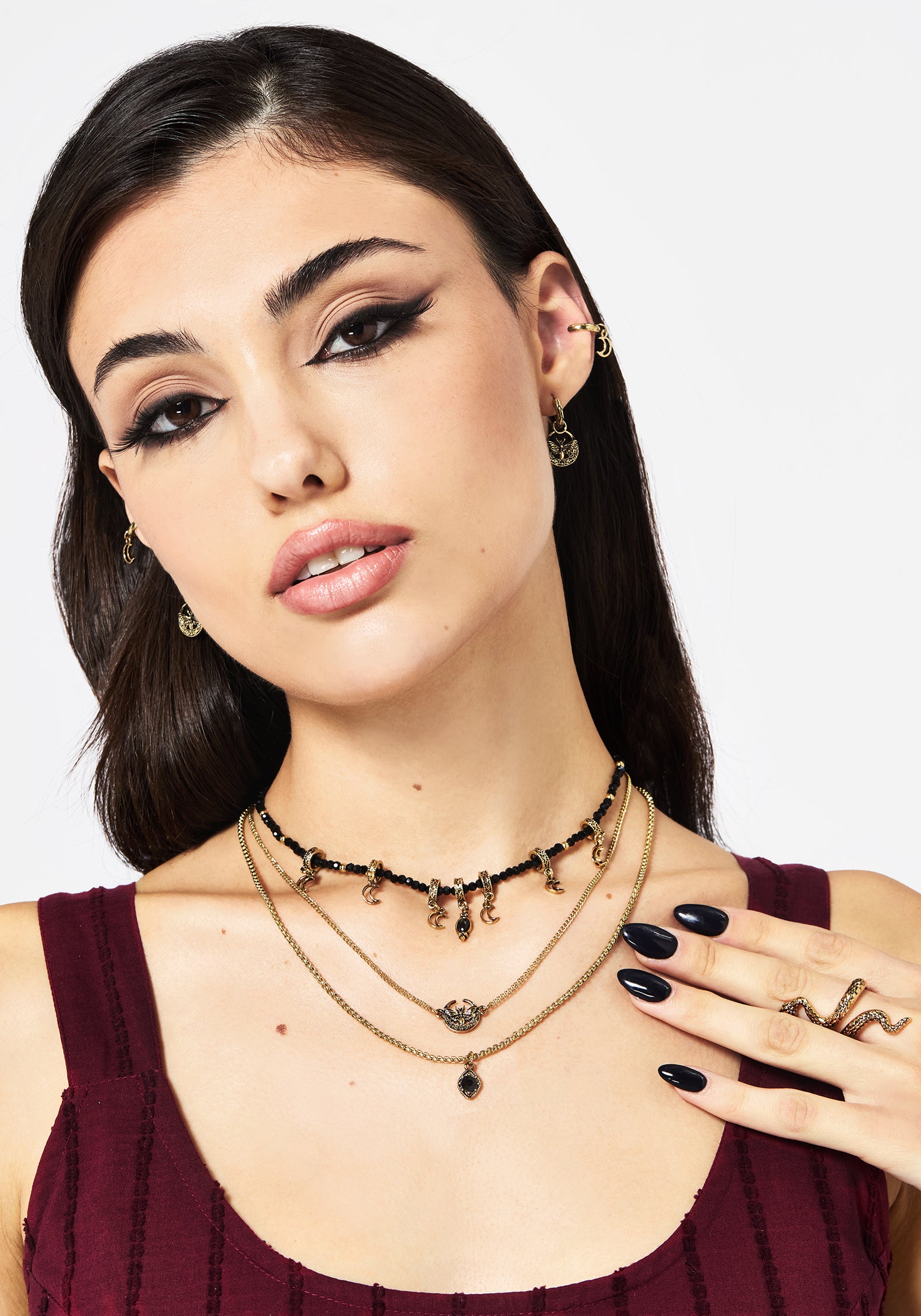 Gold Moon & Moth Layered Necklace with Beaded Choker | Ciela