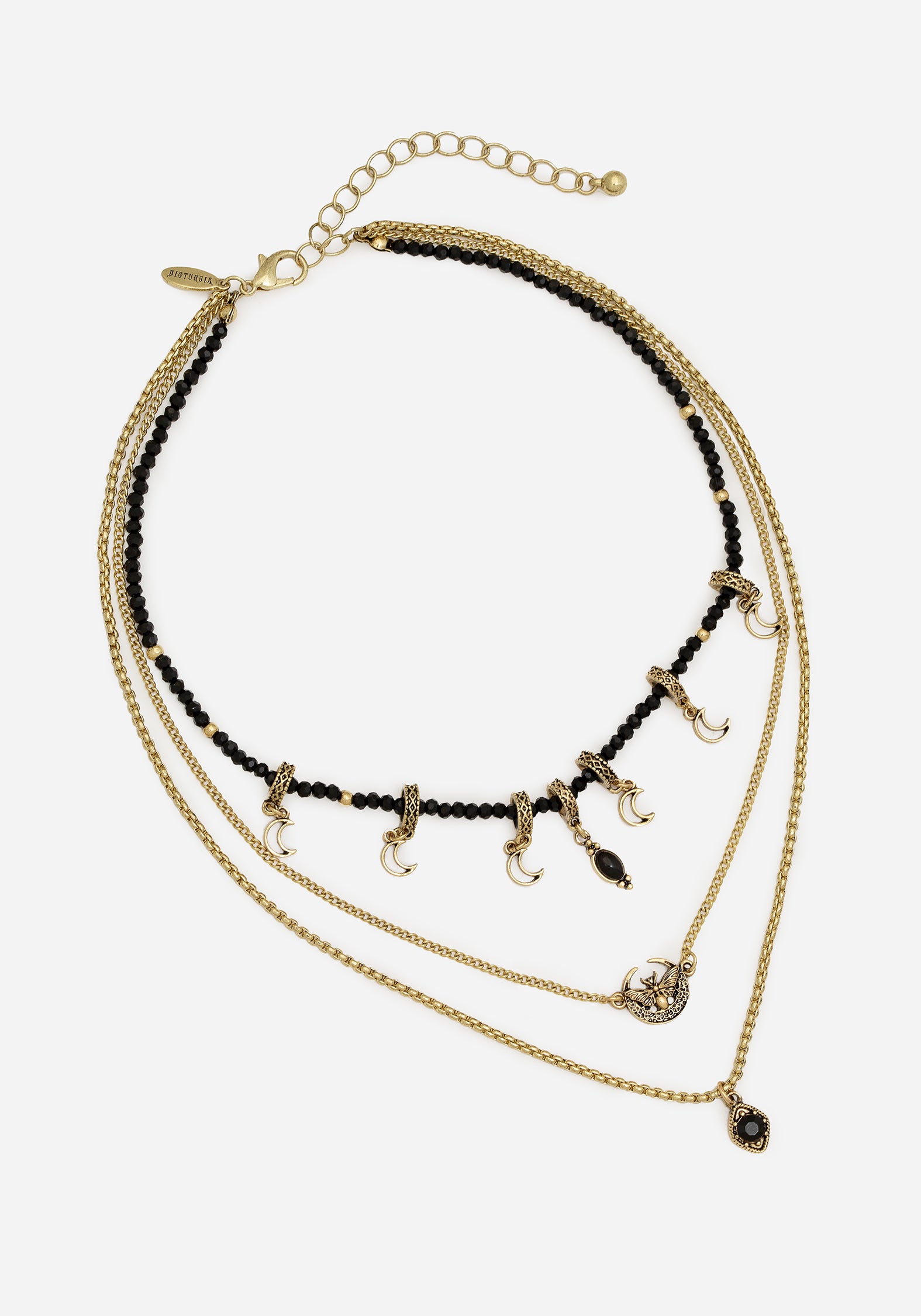 Gold Moon & Moth Layered Necklace with Beaded Choker | Ciela