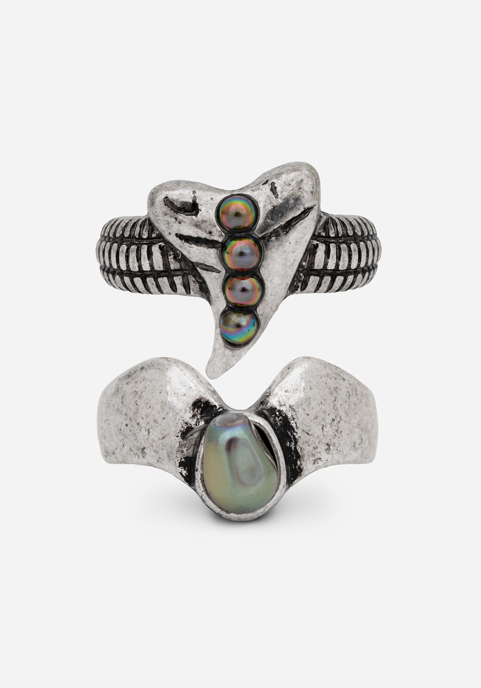 Shark Tooth & Black Pearl Ring Set | Recycled Zinc Jewelry