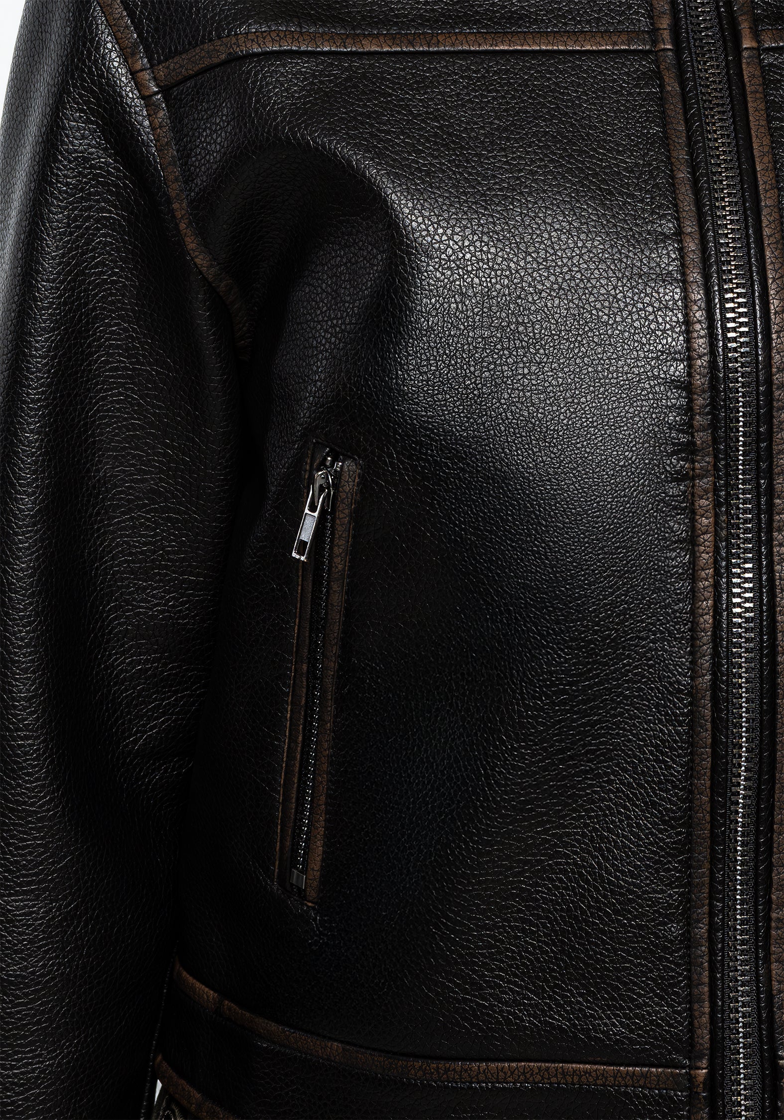 Faux Leather Cropped Jacket with Zipped Front & Side Pockets | Ermania