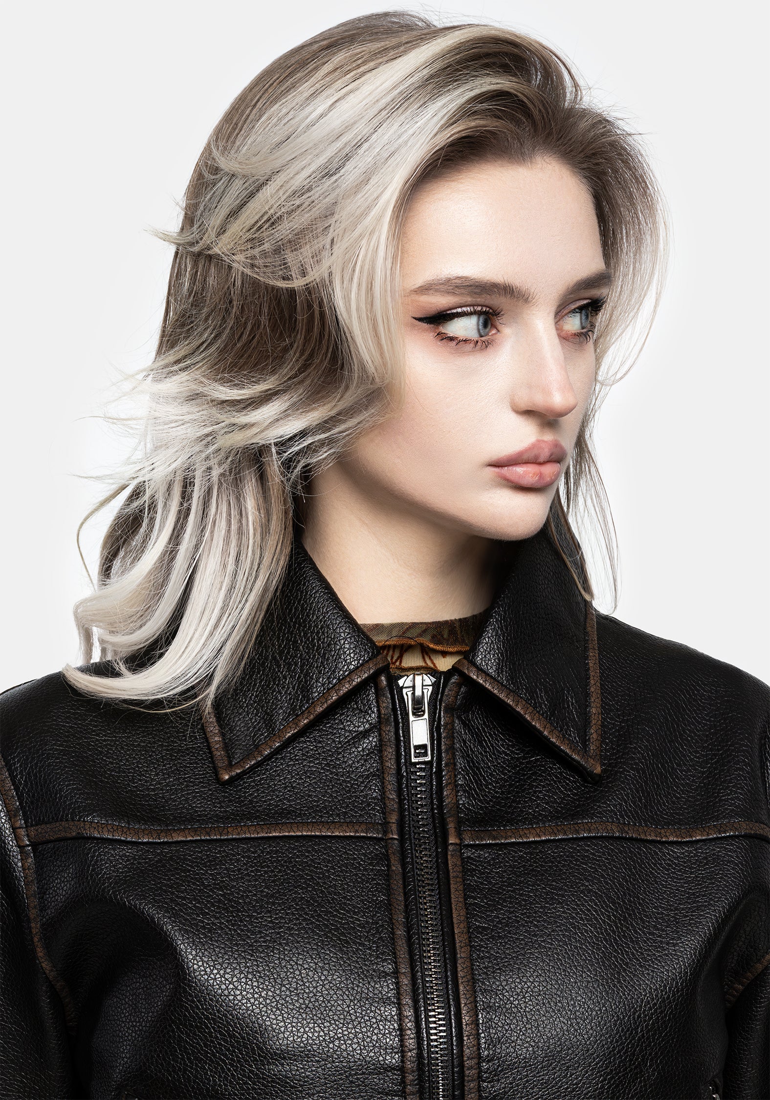 Faux Leather Cropped Jacket with Zipped Front & Side Pockets | Ermania
