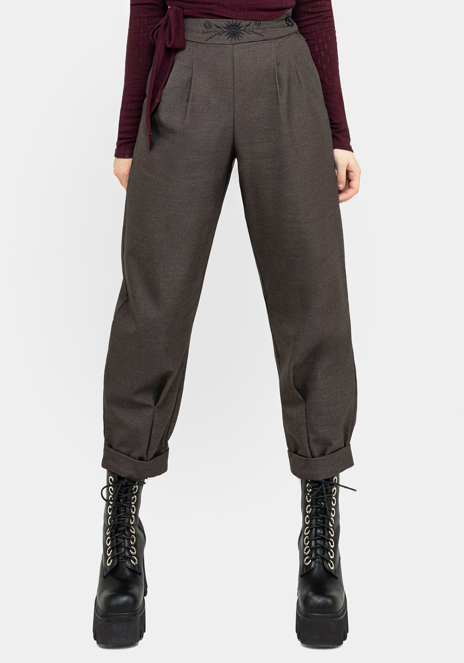 Embroidered High-Rise Balloon Trousers with Mystical Floral Detail | Mystic