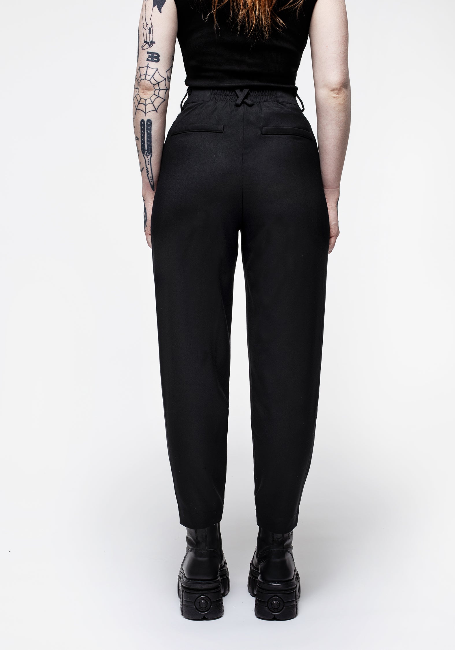High Waist Tapered Trousers with Skeleton Charm | Malverde Black