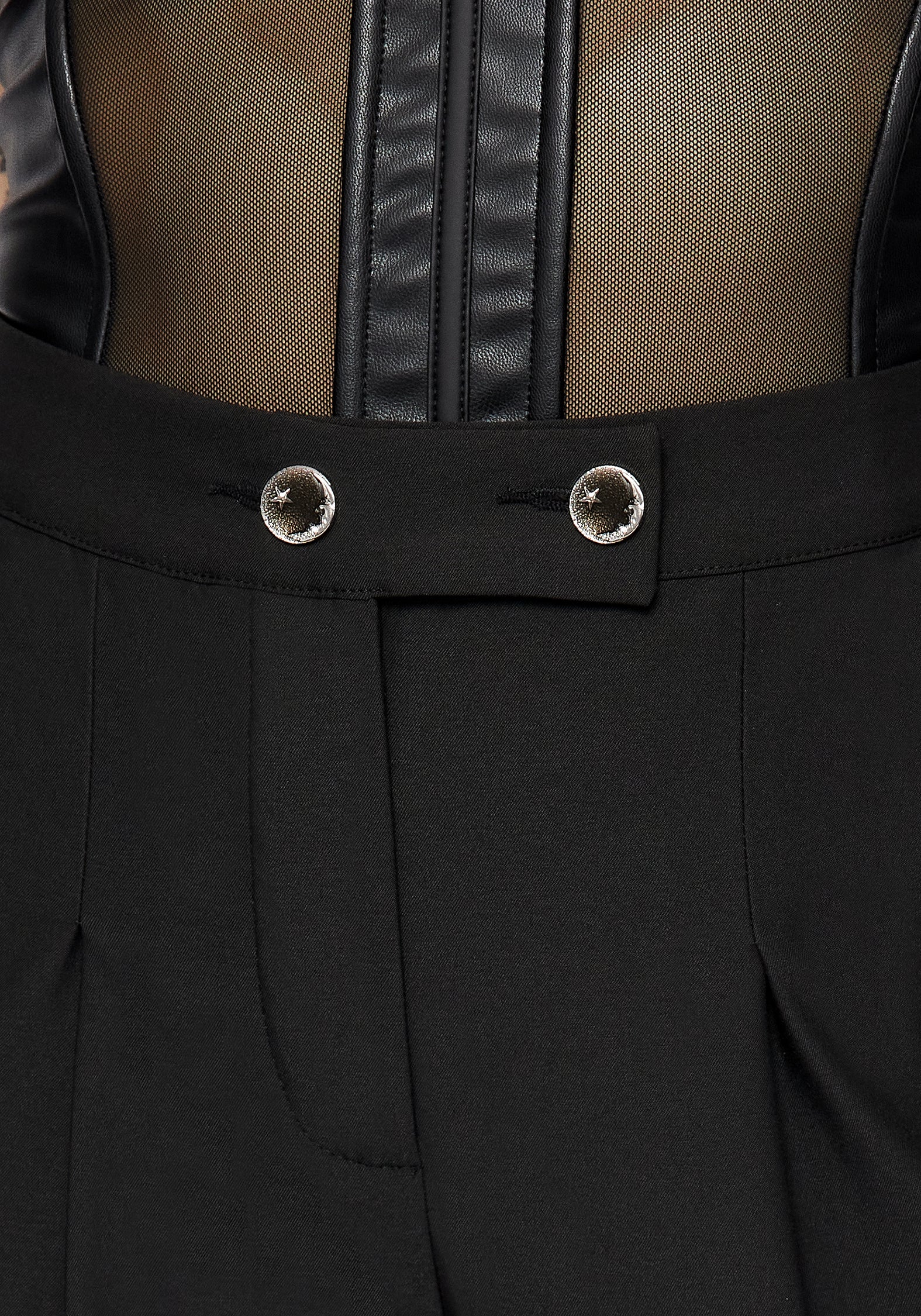 Black Wide Leg Trousers with Moon Buttons | Moonage Tailored